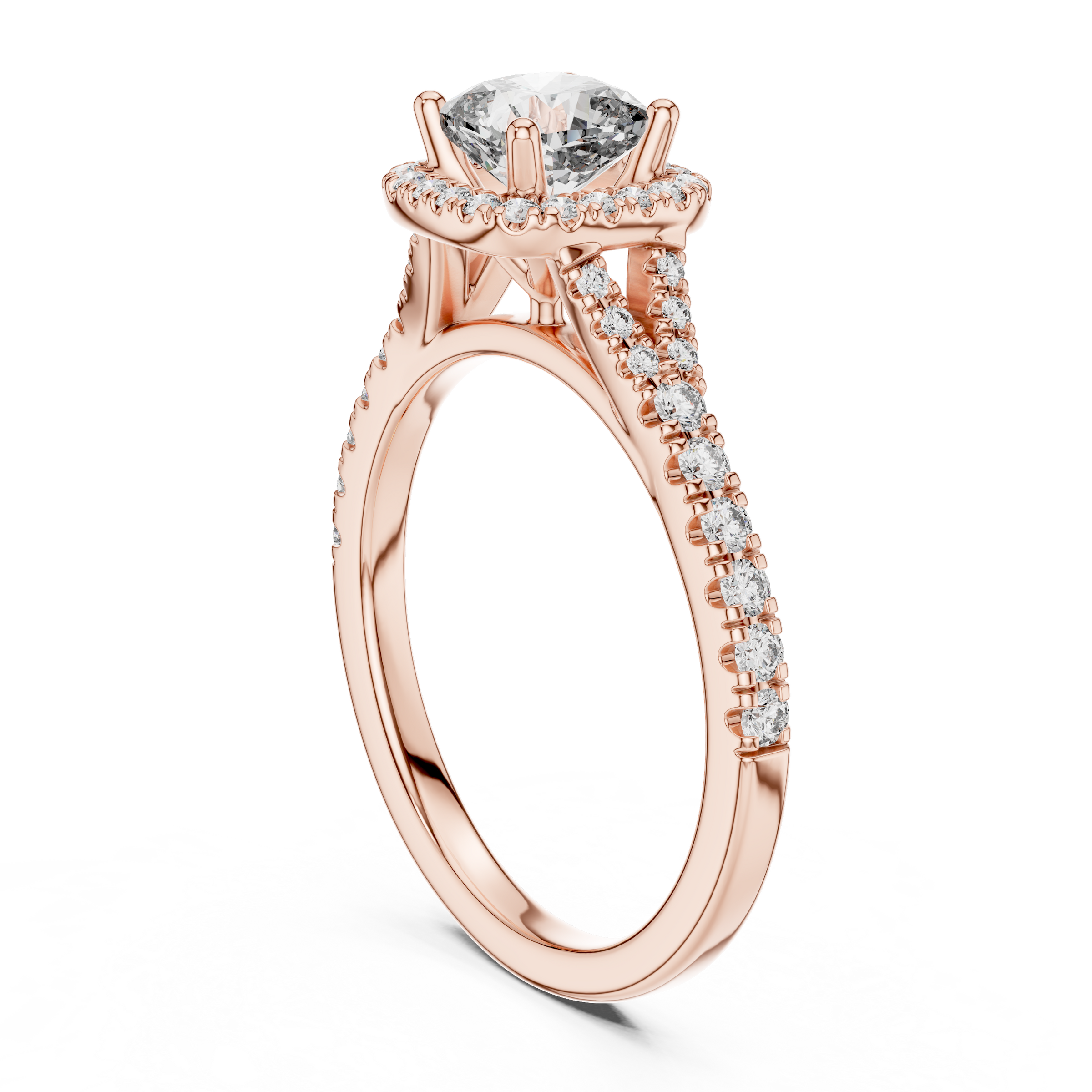 1–3 Carat Square Cushion Cut Lab-Grown Diamond Solitaire Halo Ring with Split Shank Pave Band in 18K Gold