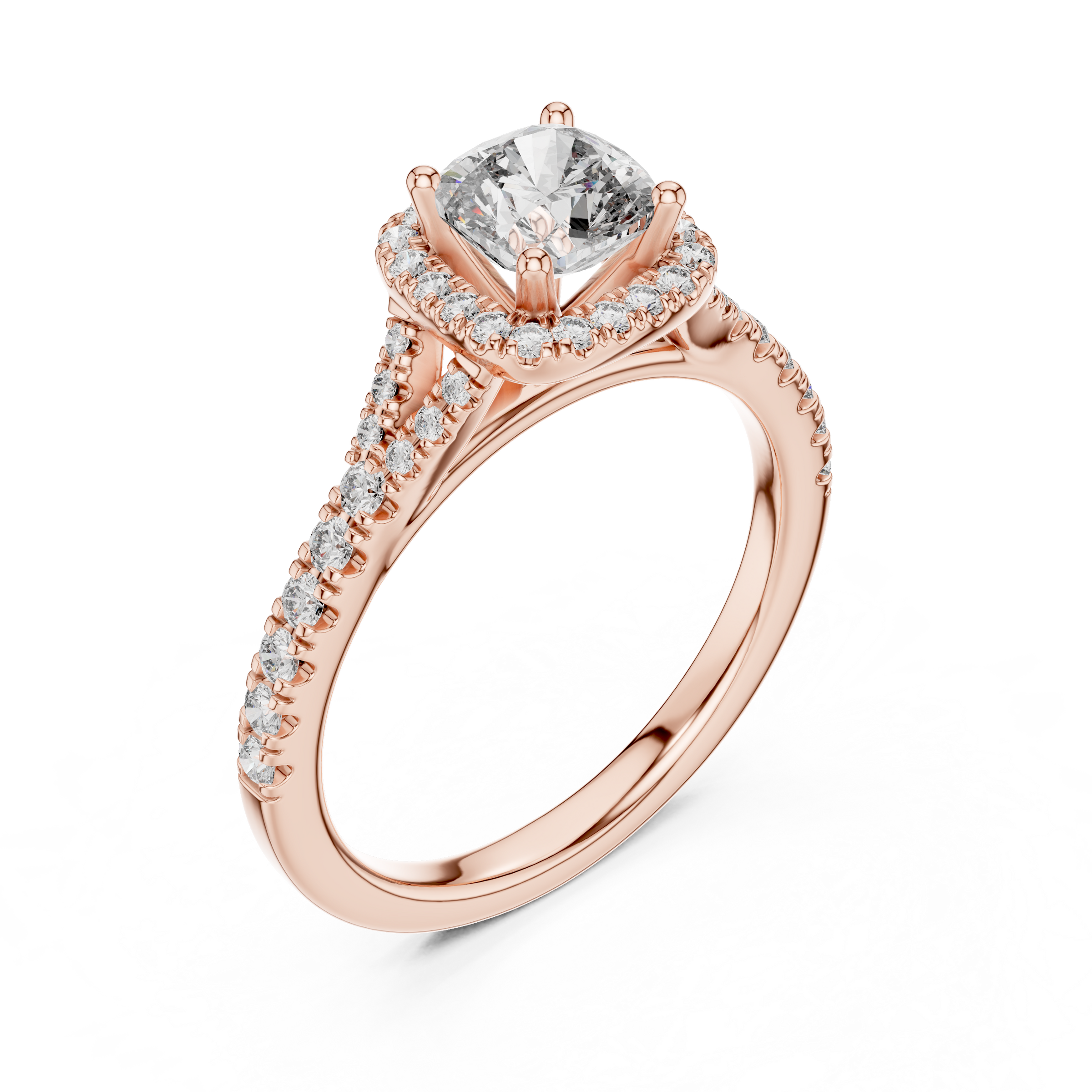 1–3 Carat Square Cushion Cut Lab-Grown Diamond Solitaire Halo Ring with Split Shank Pave Band in 18K Gold