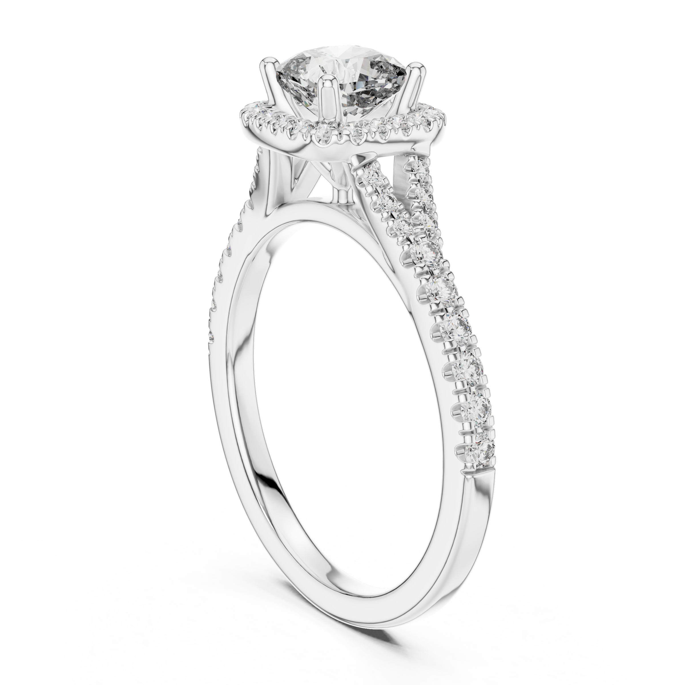 1–3 Carat Square Cushion Cut Lab-Grown Diamond Solitaire Halo Ring with Split Shank Pave Band in 18K Gold
