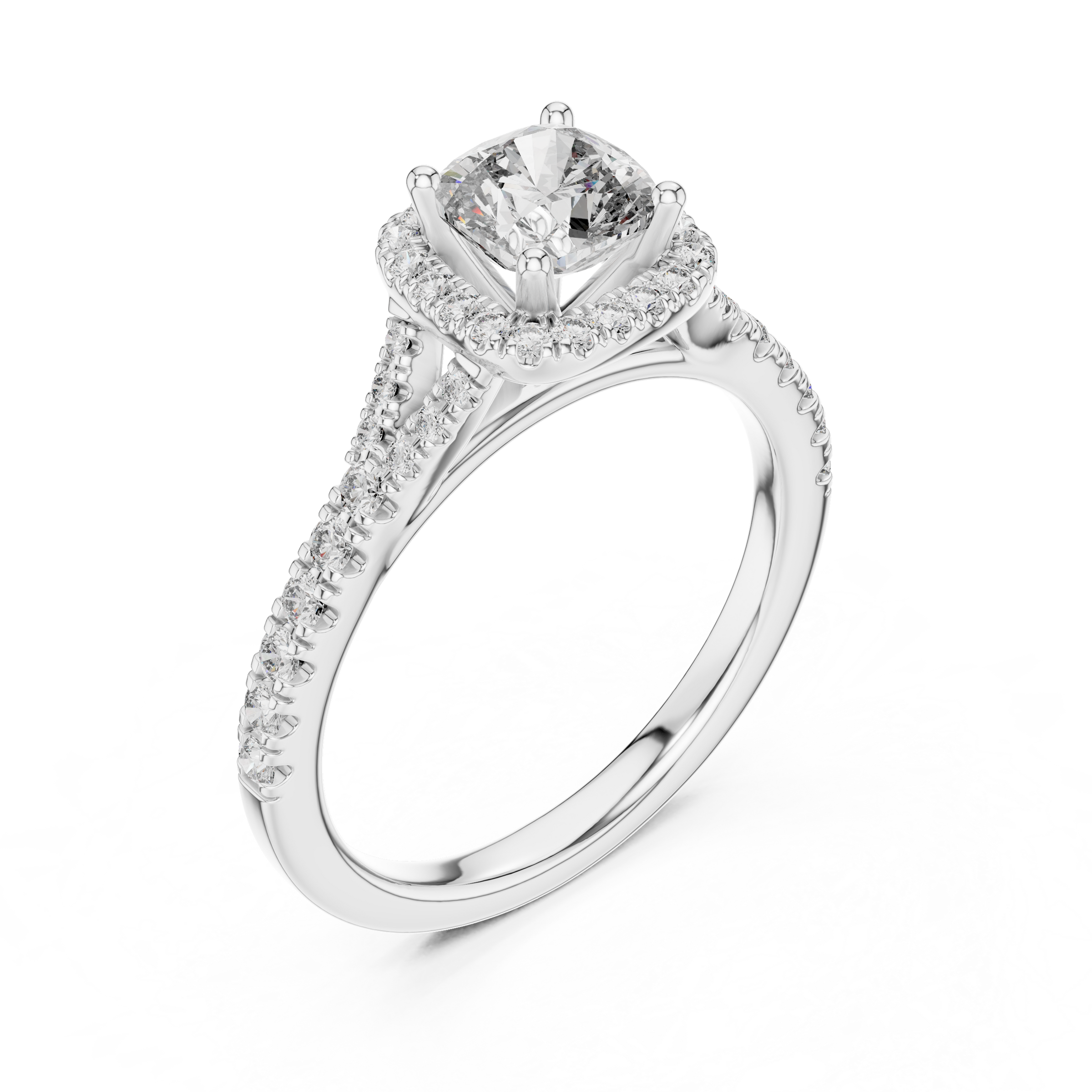 1–3 Carat Square Cushion Cut Lab-Grown Diamond Solitaire Halo Ring with Split Shank Pave Band in 18K Gold