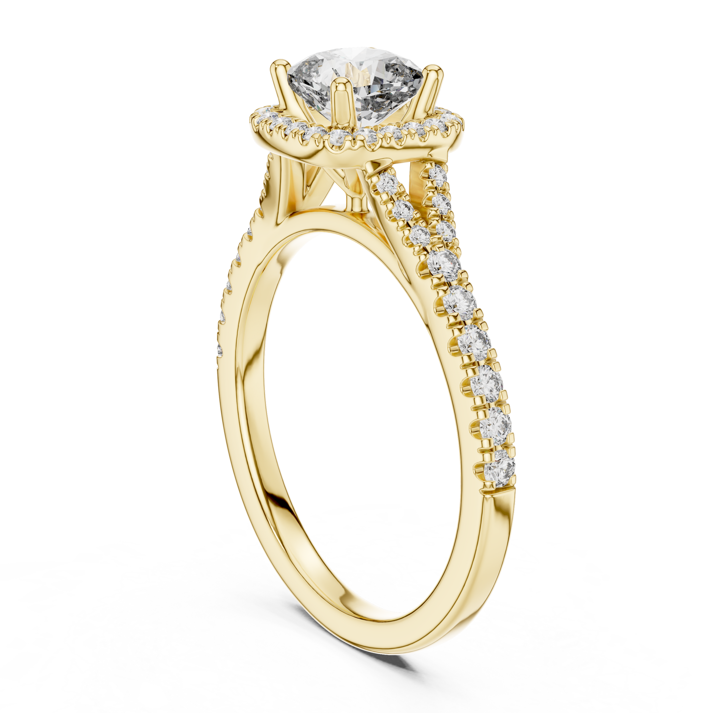 1–3 Carat Square Cushion Cut Lab-Grown Diamond Solitaire Halo Ring with Split Shank Pave Band in 18K Gold
