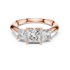 1–3 Carat Princess Cut Lab-Grown Diamond Solitaire Trilogy Ring with Princess Cut Side Stones in 18K Gold