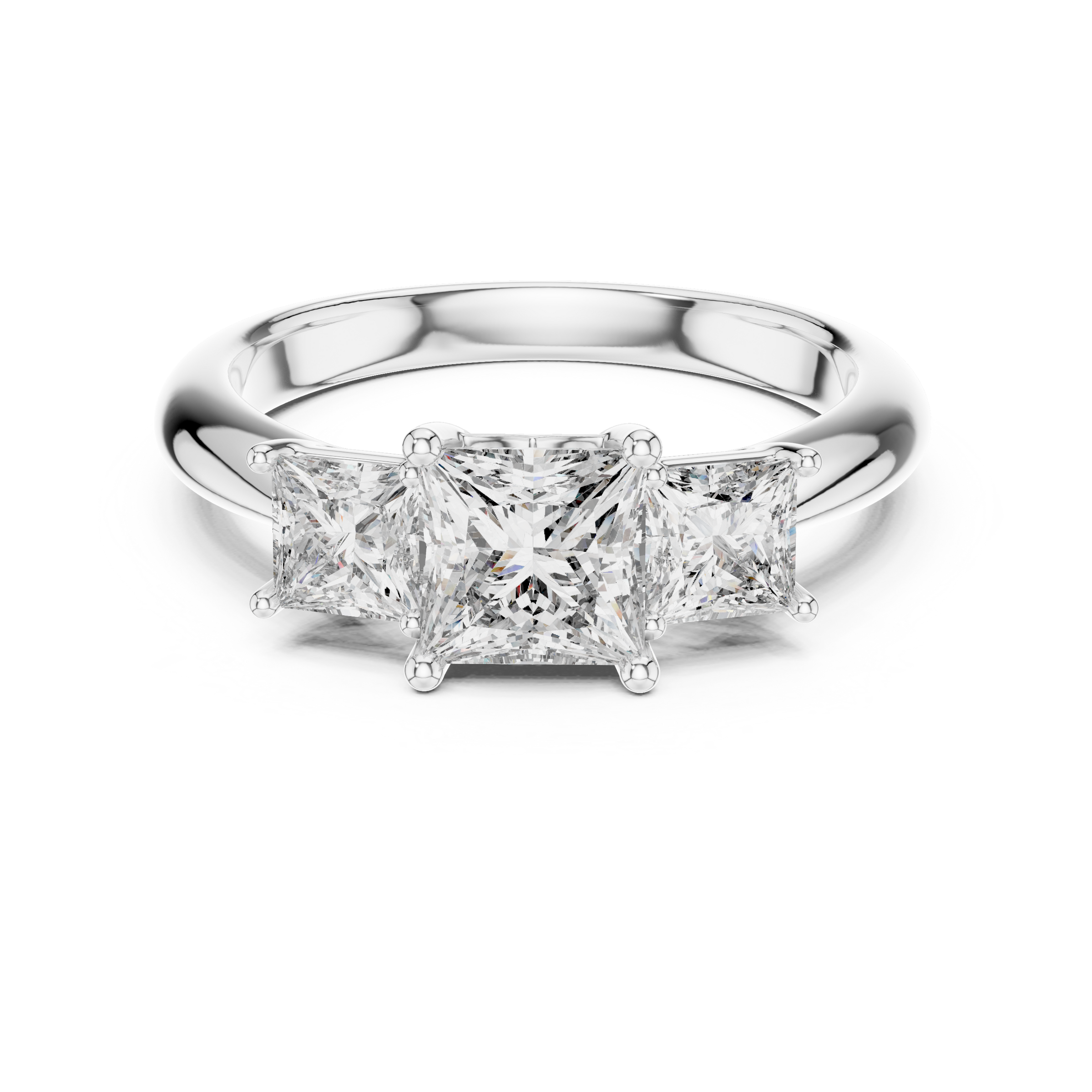 1–3 Carat Princess Cut Lab-Grown Diamond Solitaire Trilogy Ring with Princess Cut Side Stones in 18K Gold