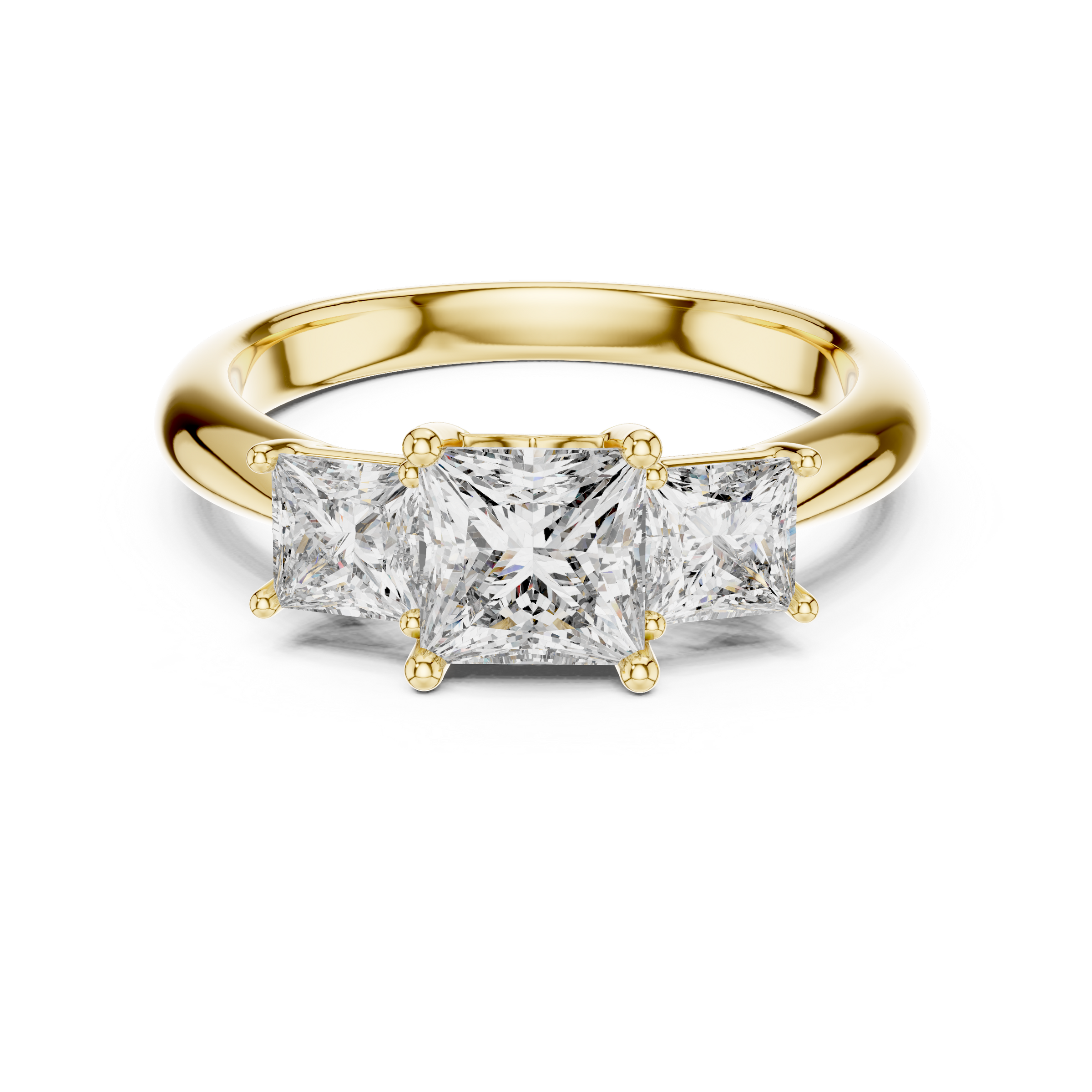 1–3 Carat Princess Cut Lab-Grown Diamond Solitaire Trilogy Ring with Princess Cut Side Stones in 18K Gold