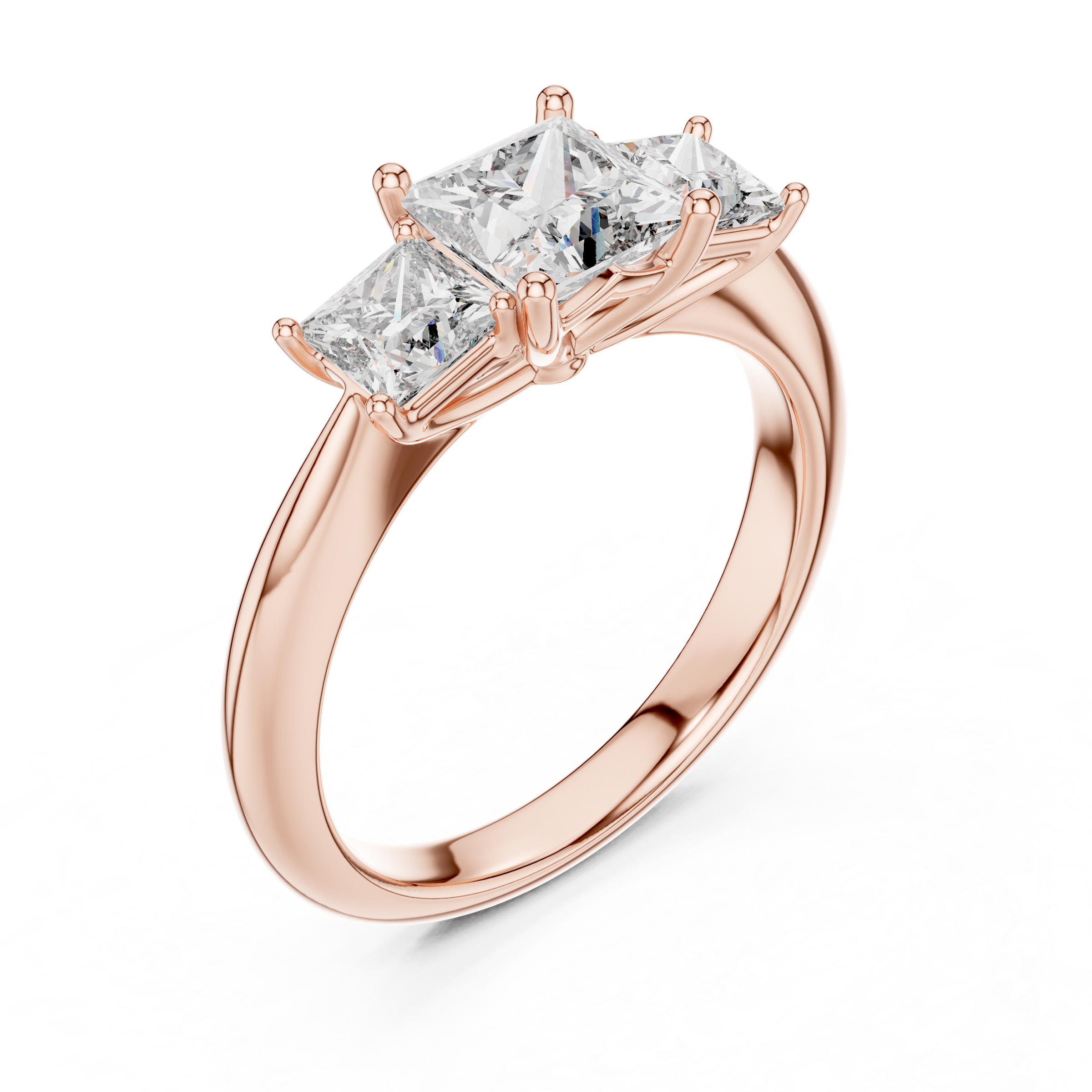 1–3 Carat Princess Cut Lab-Grown Diamond Solitaire Trilogy Ring with Princess Cut Side Stones in 18K Gold