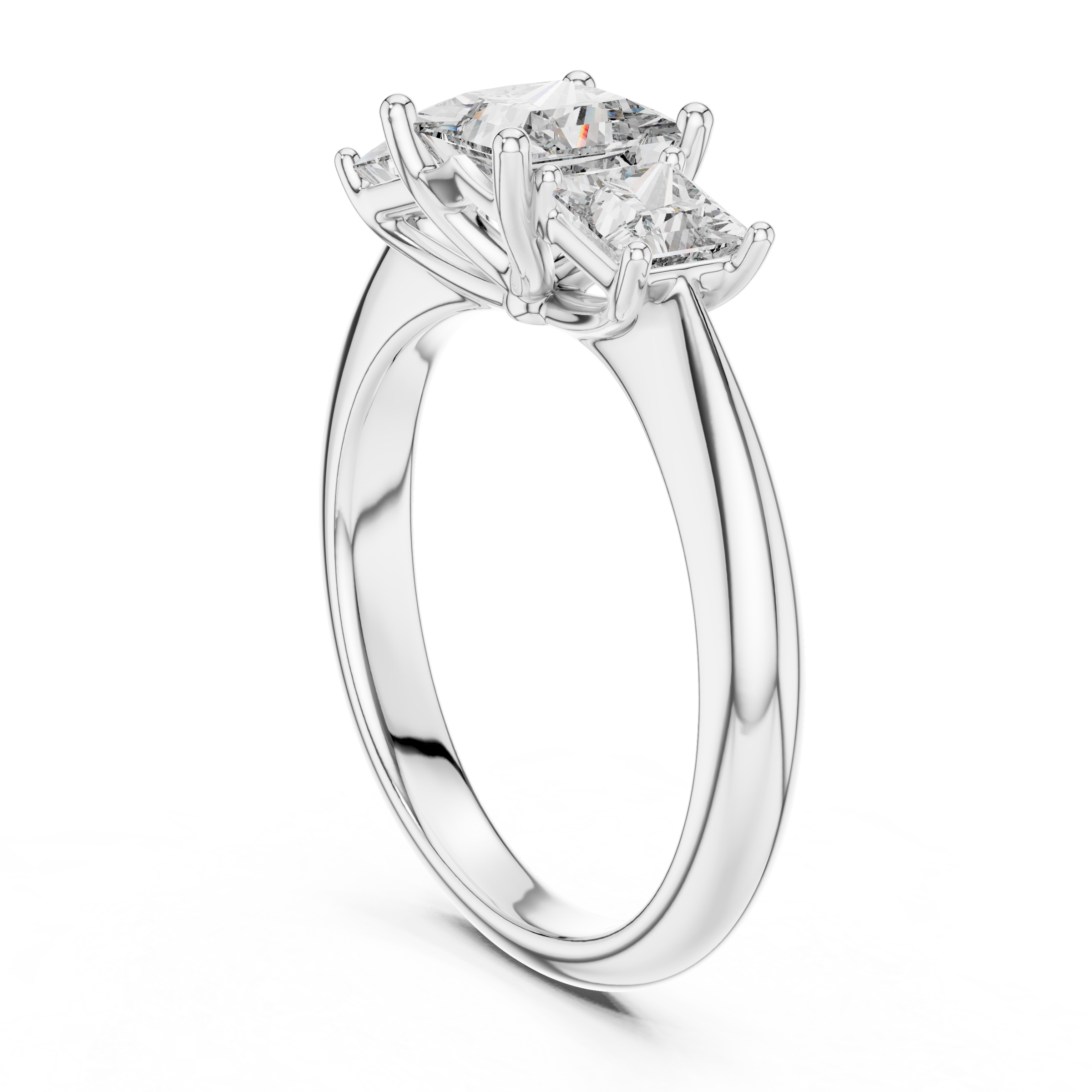 1–3 Carat Princess Cut Lab-Grown Diamond Solitaire Trilogy Ring with Princess Cut Side Stones in 18K Gold
