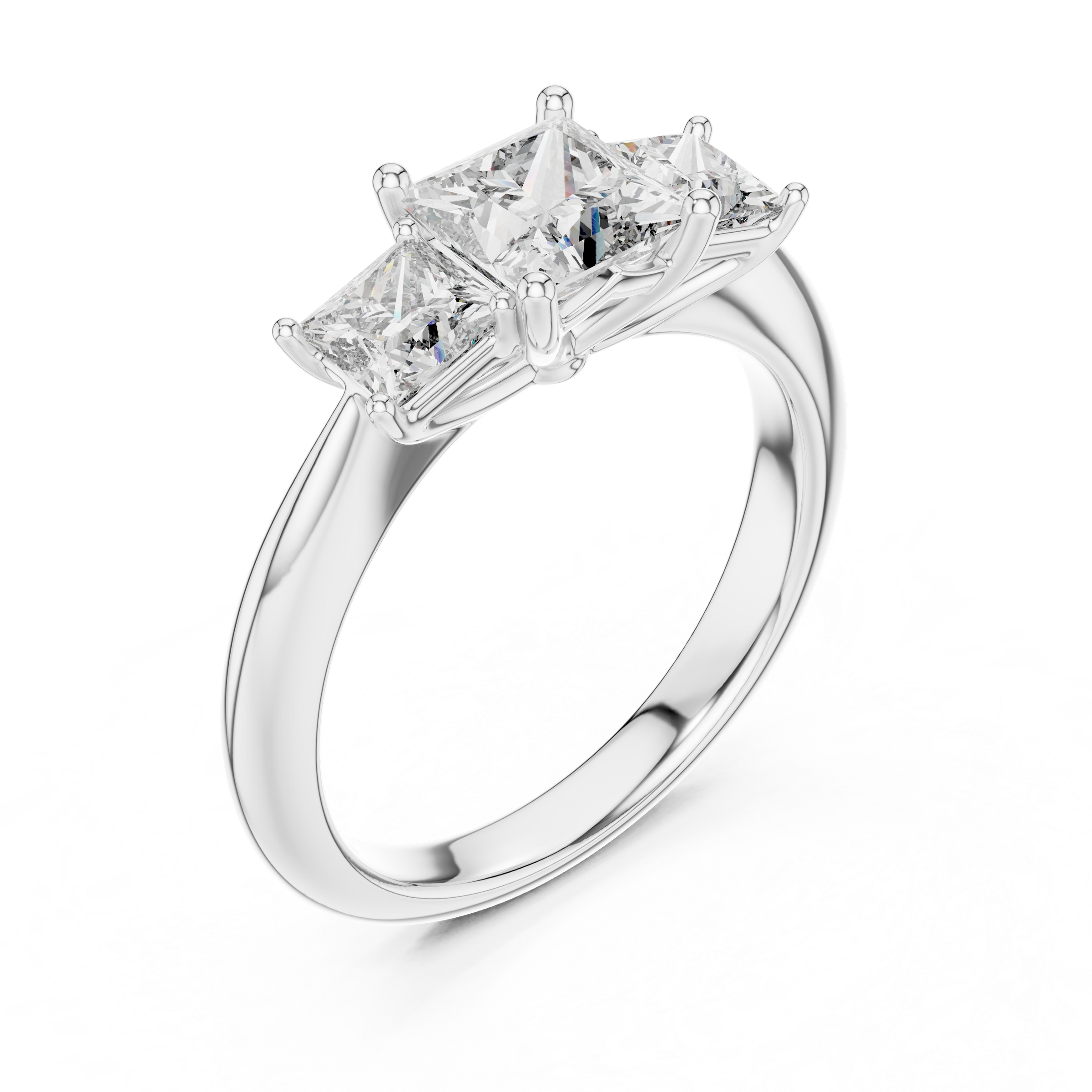 1–3 Carat Princess Cut Lab-Grown Diamond Solitaire Trilogy Ring with Princess Cut Side Stones in 18K Gold