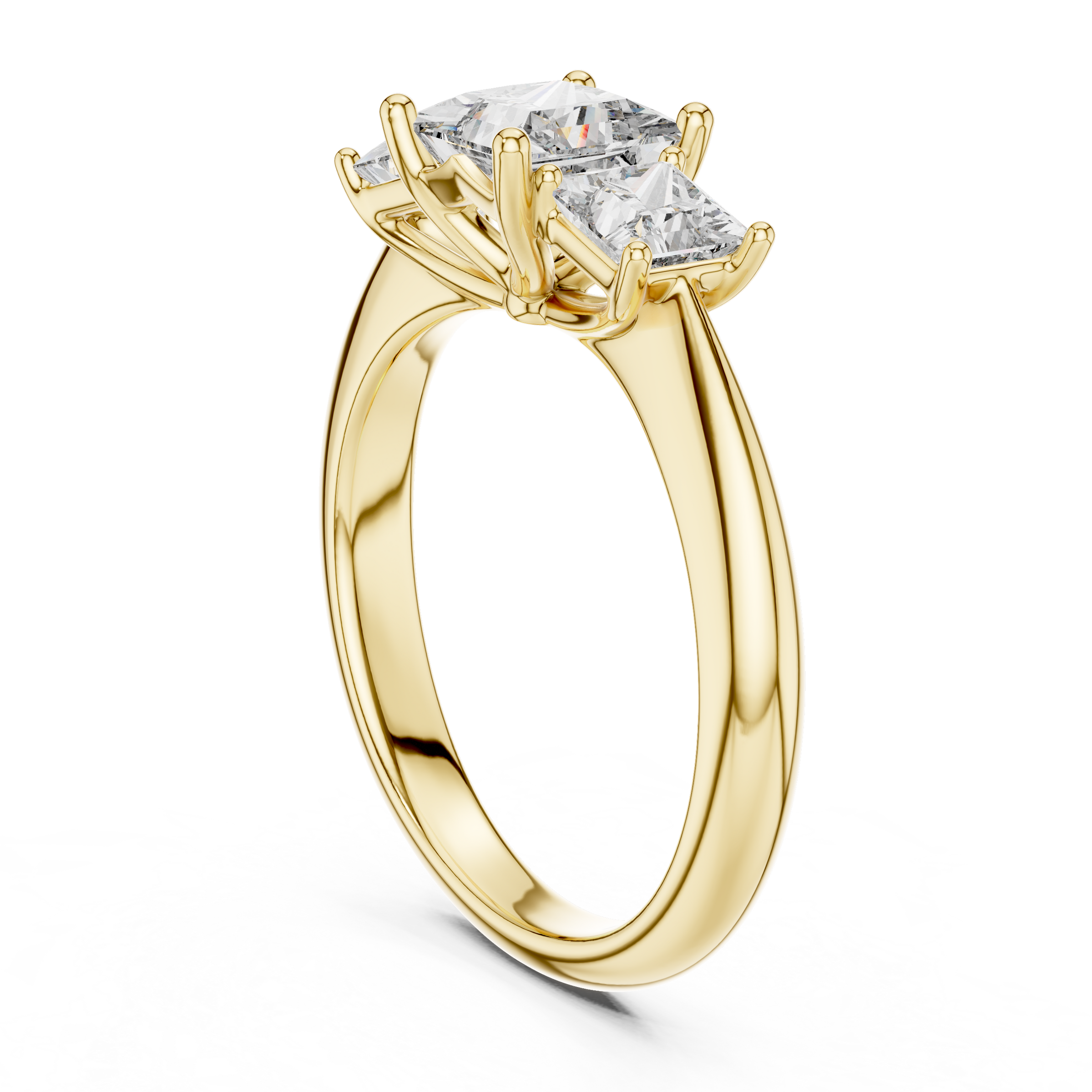 1–3 Carat Princess Cut Lab-Grown Diamond Solitaire Trilogy Ring with Princess Cut Side Stones in 18K Gold