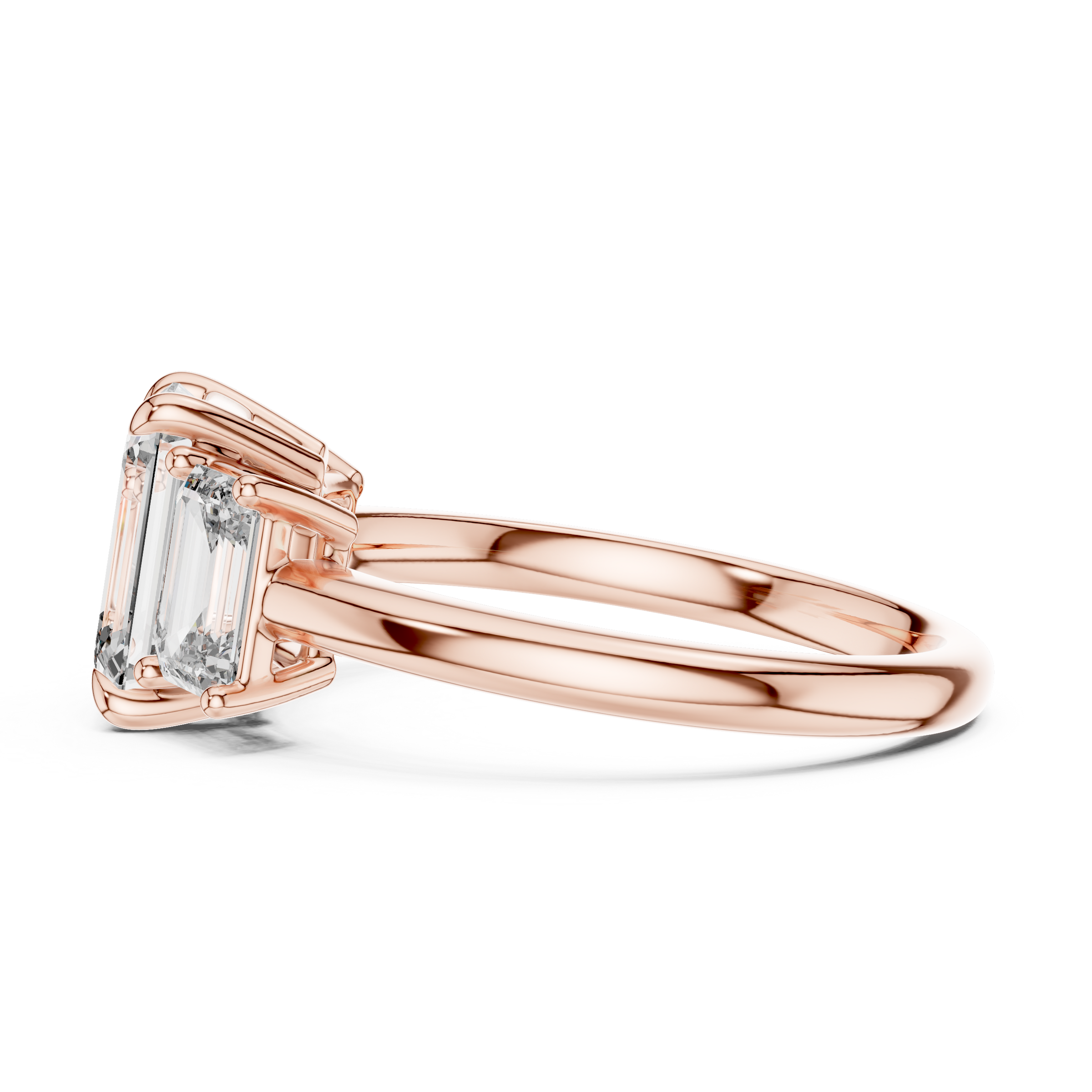 1–3 Carat Emerald Cut Lab-Grown Diamond Solitaire Trilogy Ring with Emerald Cut Side Stones in 18K Gold