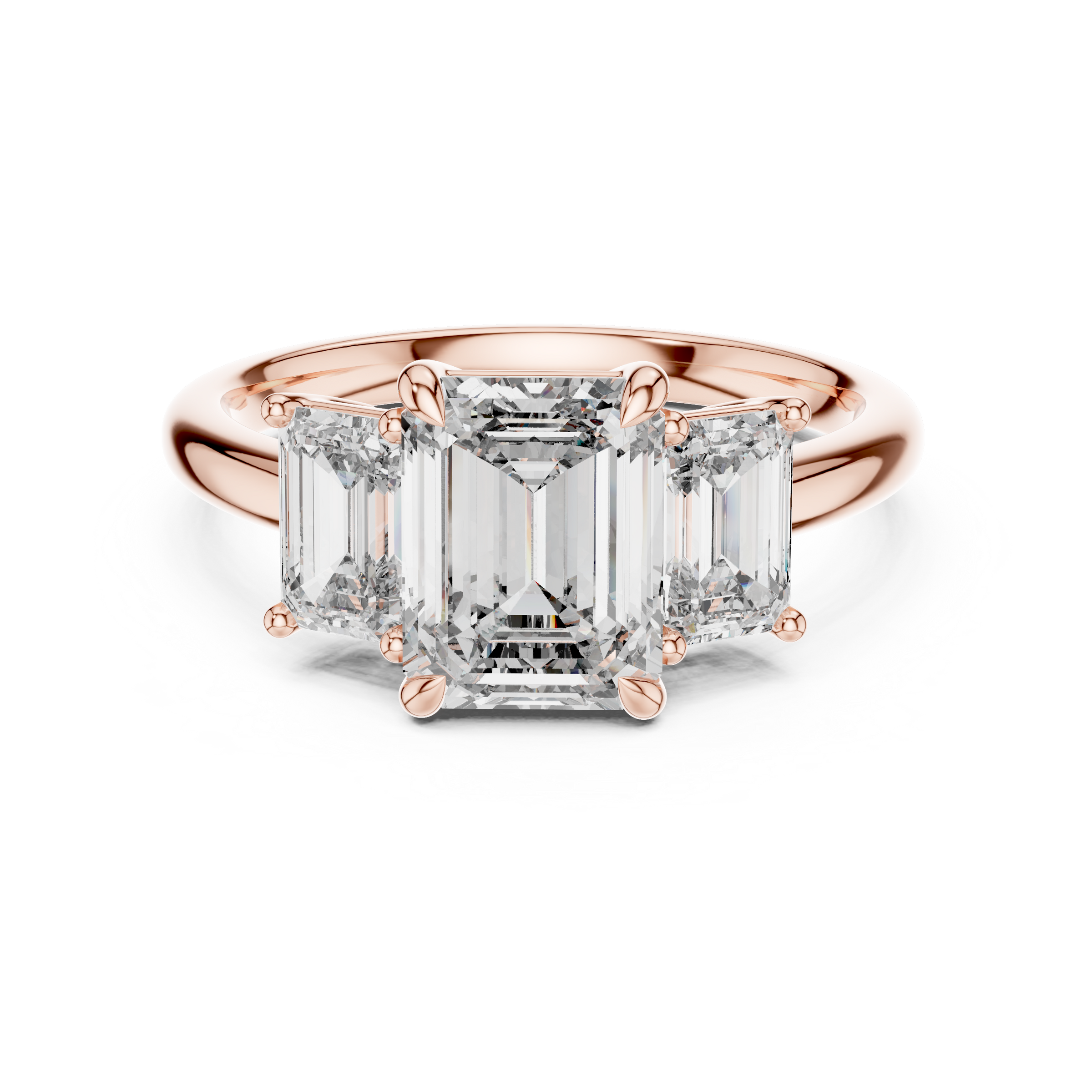 1–3 Carat Emerald Cut Lab-Grown Diamond Solitaire Trilogy Ring with Emerald Cut Side Stones in 18K Gold