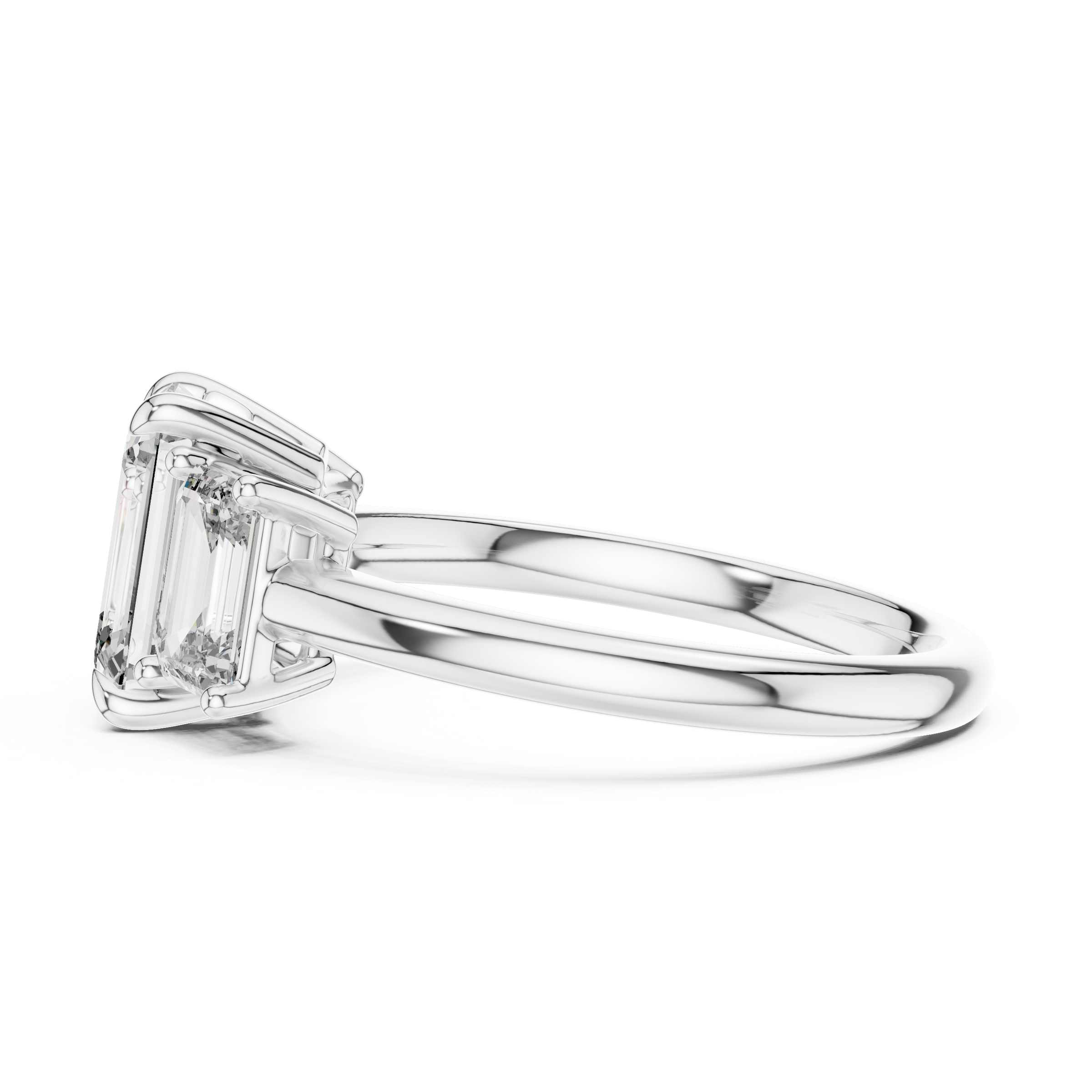 1–3 Carat Emerald Cut Lab-Grown Diamond Solitaire Trilogy Ring with Emerald Cut Side Stones in 18K Gold