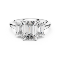 1–3 Carat Emerald Cut Lab-Grown Diamond Solitaire Trilogy Ring with Emerald Cut Side Stones in 18K Gold