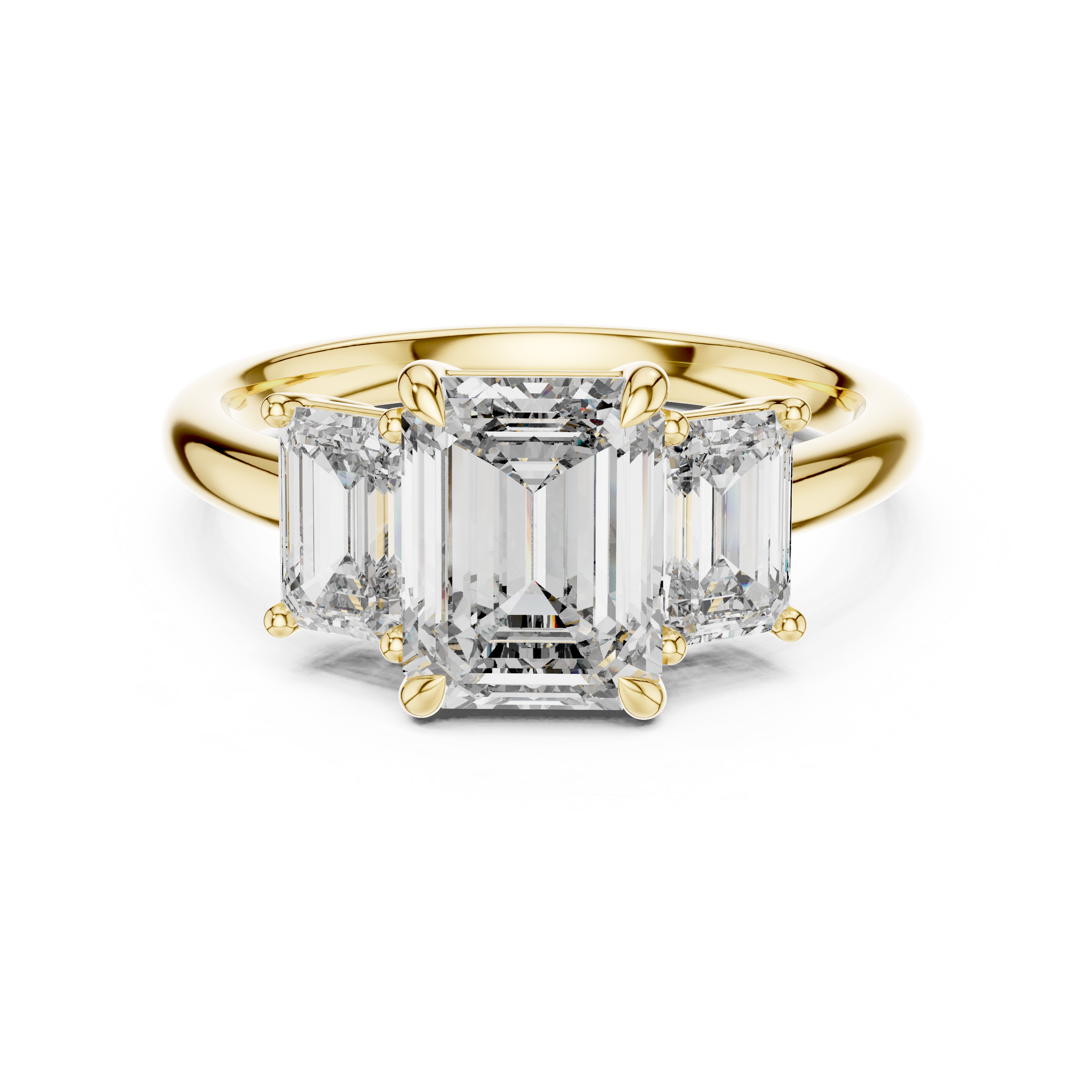 1–3 Carat Emerald Cut Lab-Grown Diamond Solitaire Trilogy Ring with Emerald Cut Side Stones in 18K Gold
