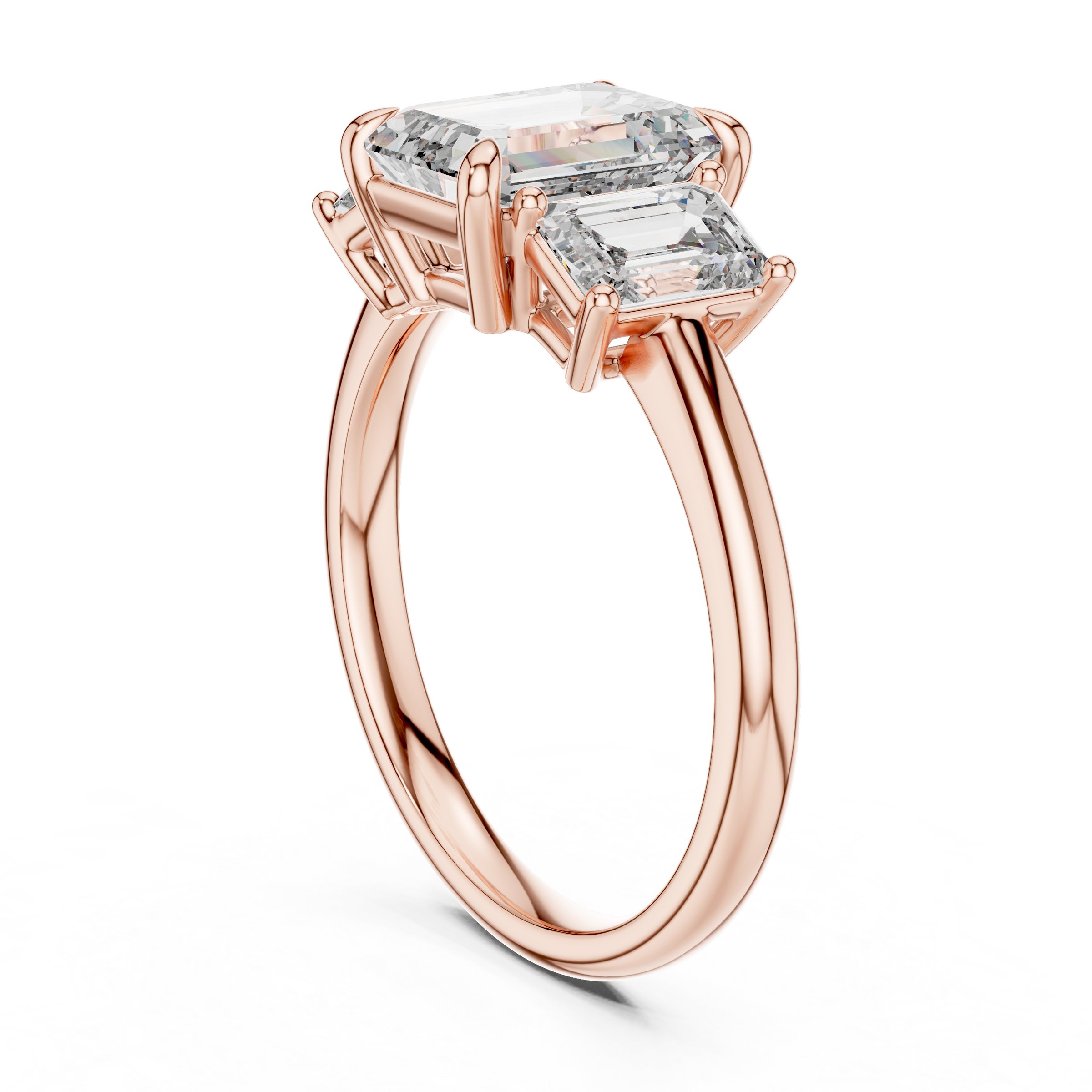 1–3 Carat Emerald Cut Lab-Grown Diamond Solitaire Trilogy Ring with Emerald Cut Side Stones in 18K Gold
