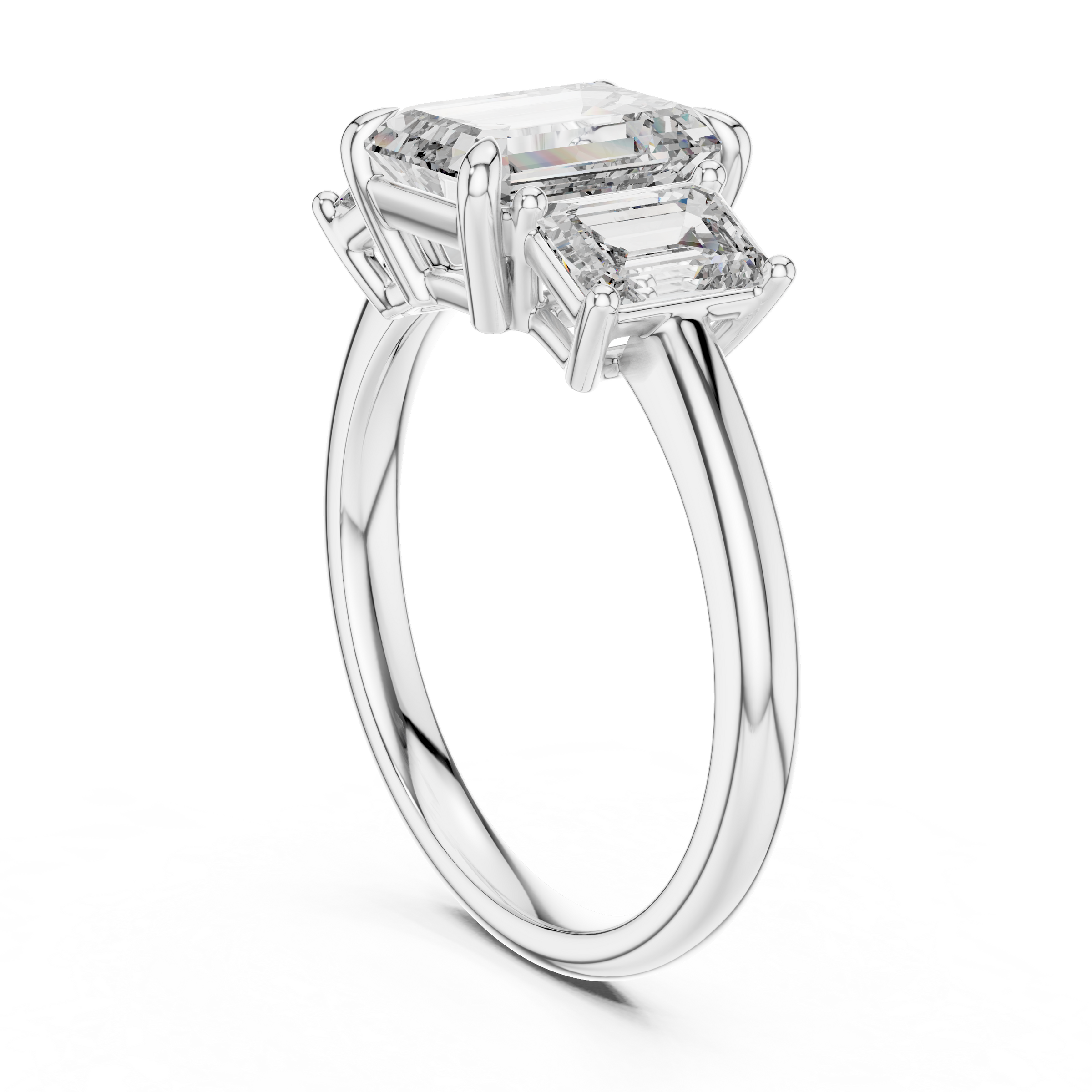 1–3 Carat Emerald Cut Lab-Grown Diamond Solitaire Trilogy Ring with Emerald Cut Side Stones in 18K Gold