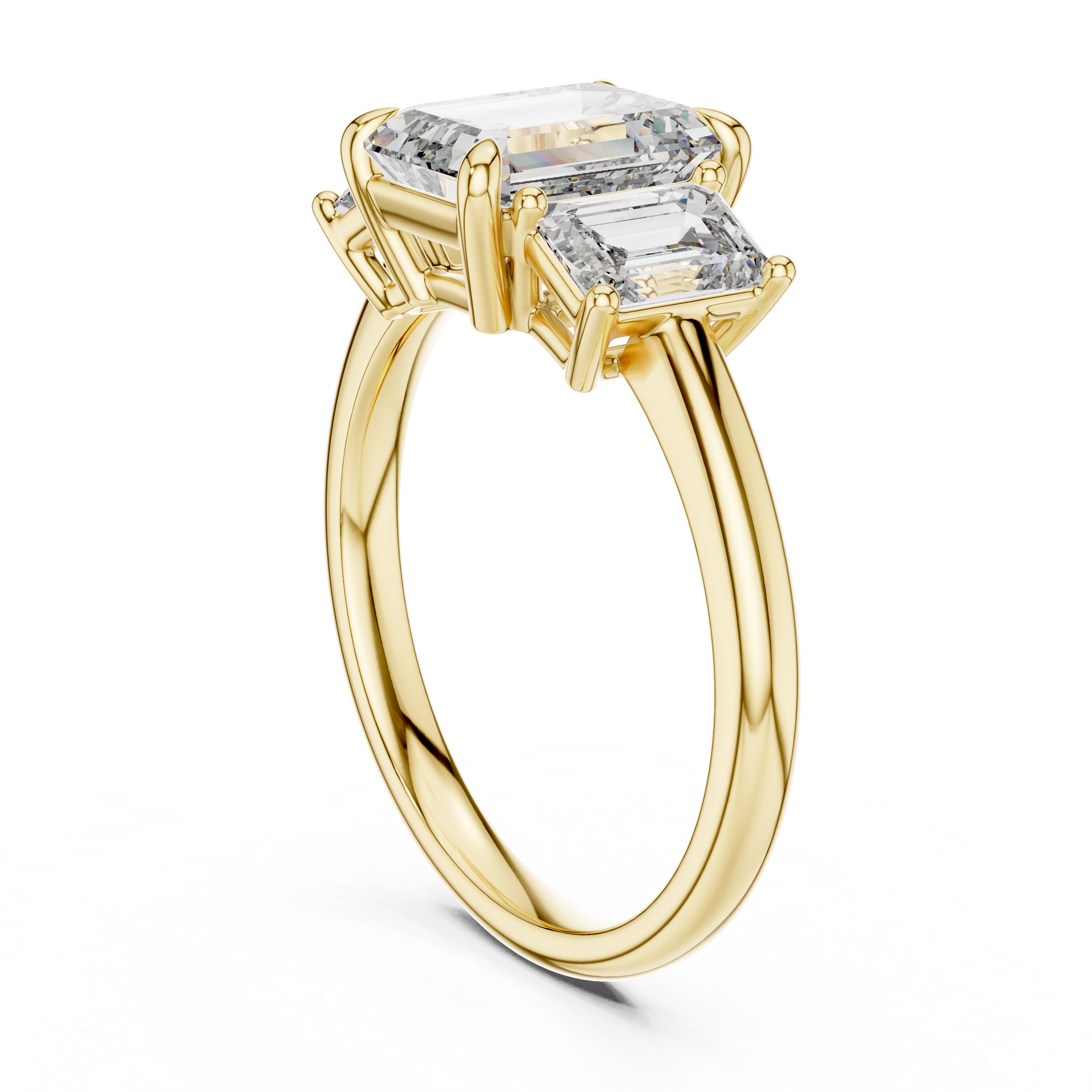 1–3 Carat Emerald Cut Lab-Grown Diamond Solitaire Trilogy Ring with Emerald Cut Side Stones in 18K Gold
