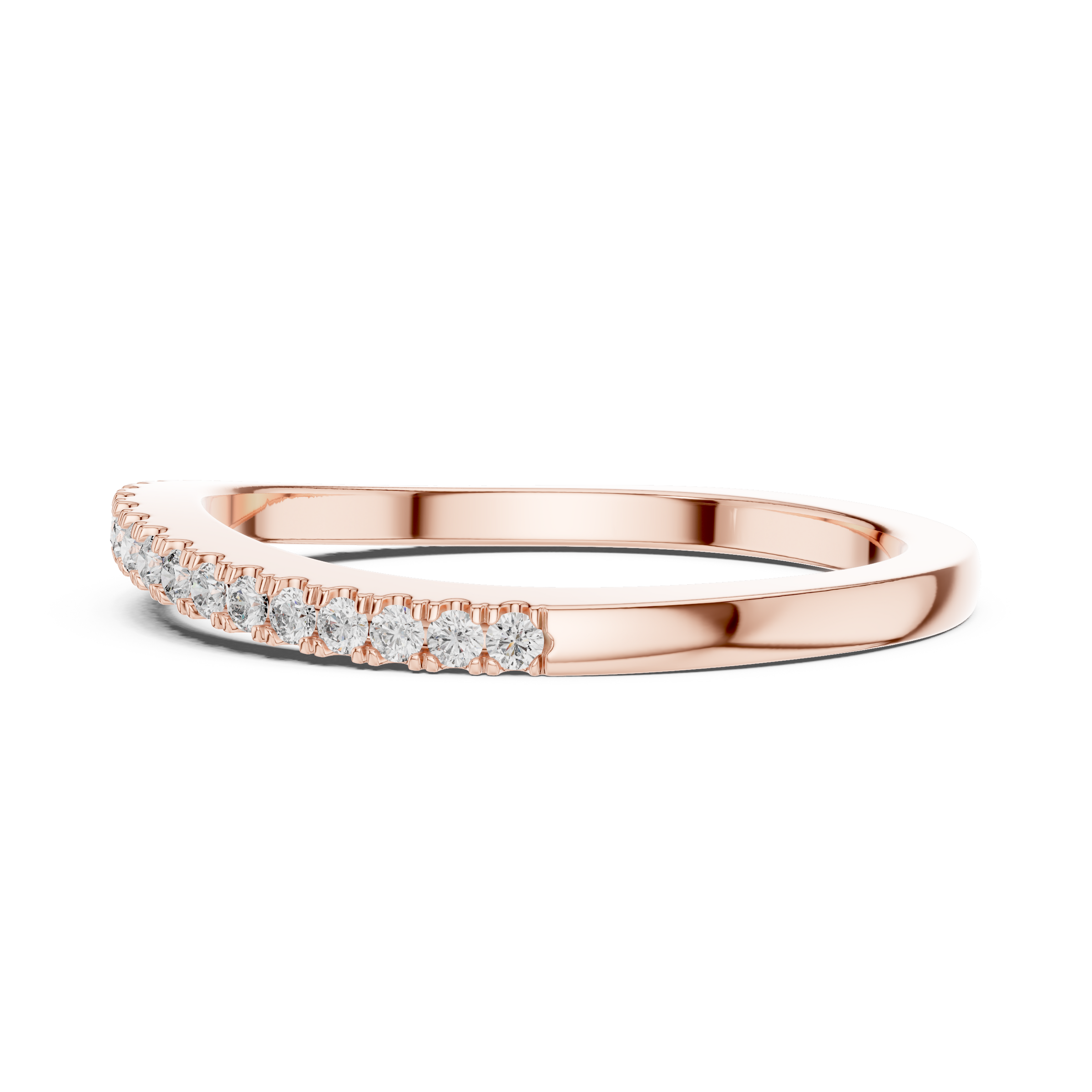 0.20 Carat Round Lab-Grown Diamond Half Eternity Micro Pave Wave Band Ring in 18K Gold