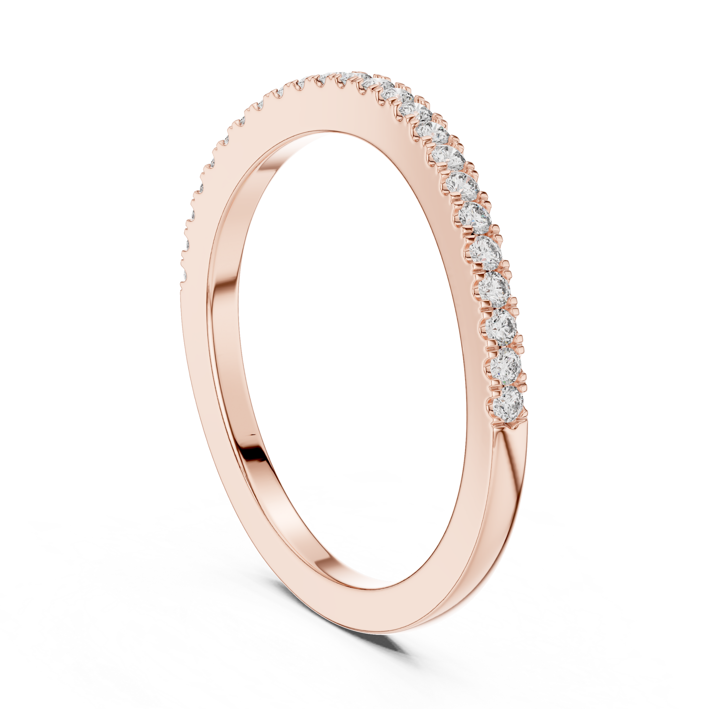 0.20 Carat Round Lab-Grown Diamond Half Eternity Micro Pave Wave Band Ring in 18K Gold