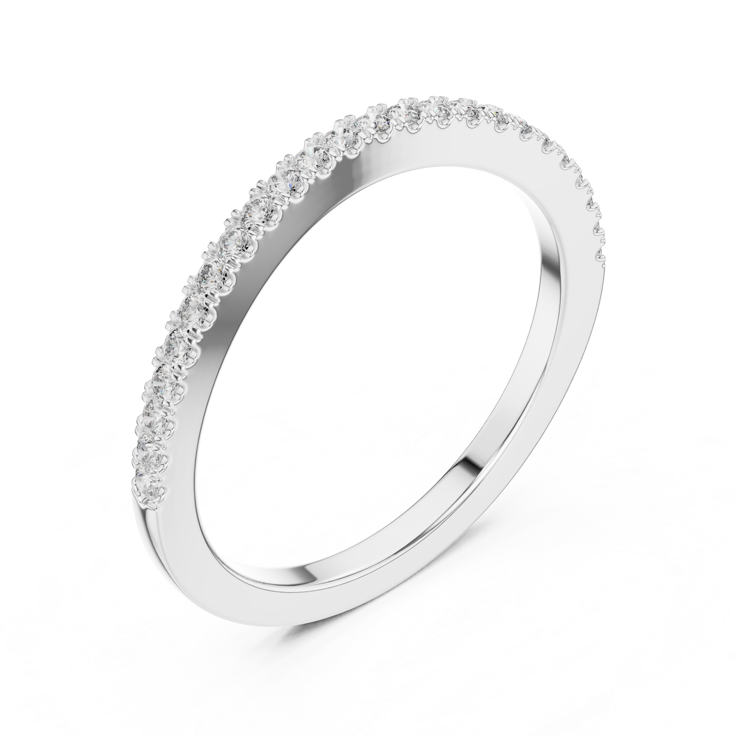 0.20 Carat Round Lab-Grown Diamond Half Eternity Micro Pave Wave Band Ring in 18K Gold