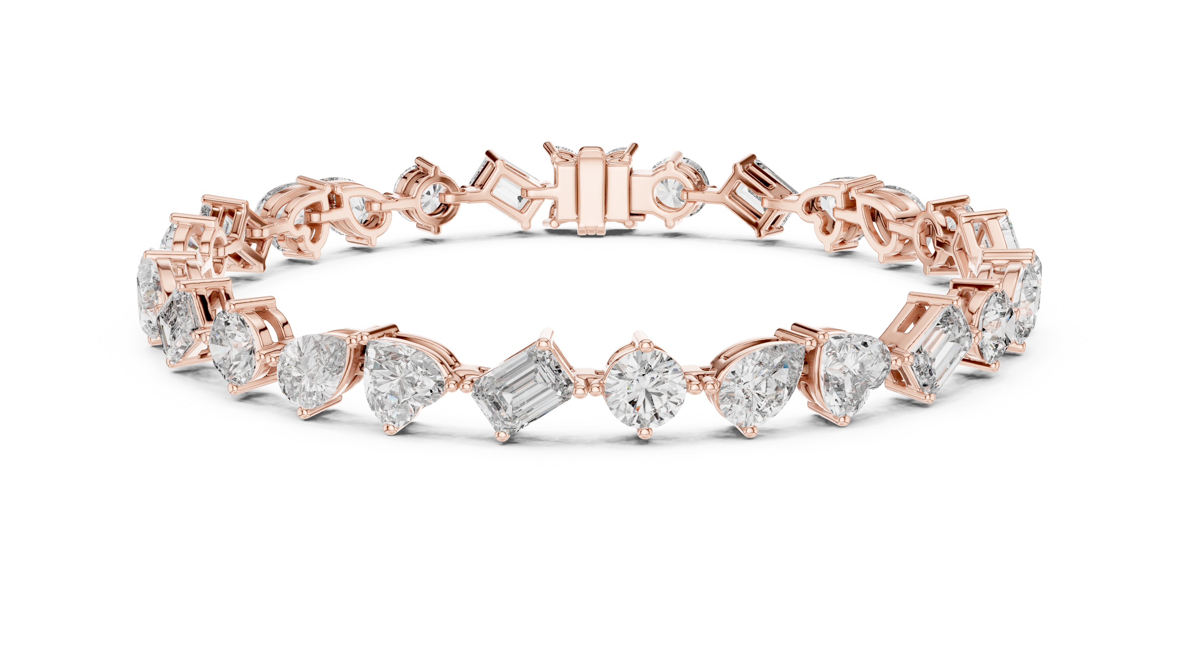 Mixed Shape Lab - Grown Diamond Tennis Bracelet – Round, Heart, Emerald, Pear & Marquise 18K Gold | 10 Carats
