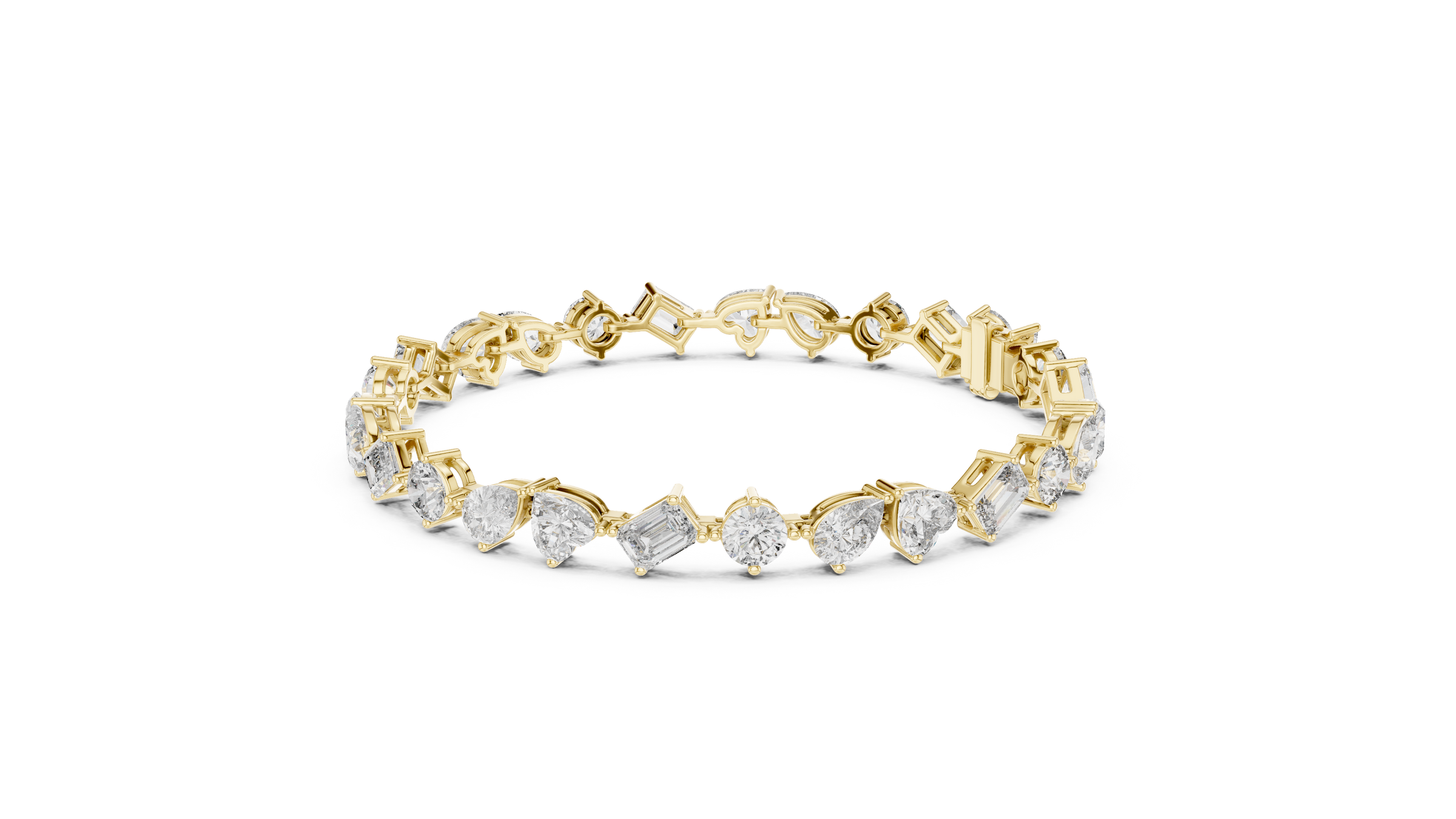 Mixed Shape Lab - Grown Diamond Tennis Bracelet – Round, Heart, Emerald, Pear & Marquise 18K Gold | 10 Carats