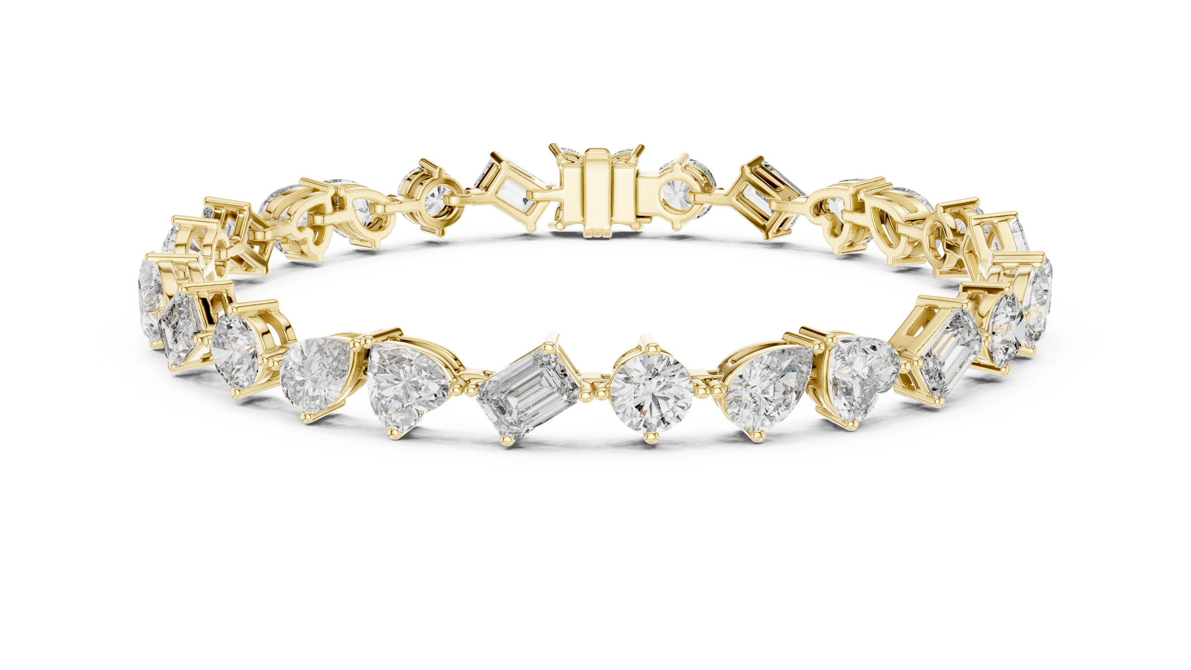 Mixed Shape Lab - Grown Diamond Tennis Bracelet – Round, Heart, Emerald, Pear & Marquise 18K Gold | 10 Carats