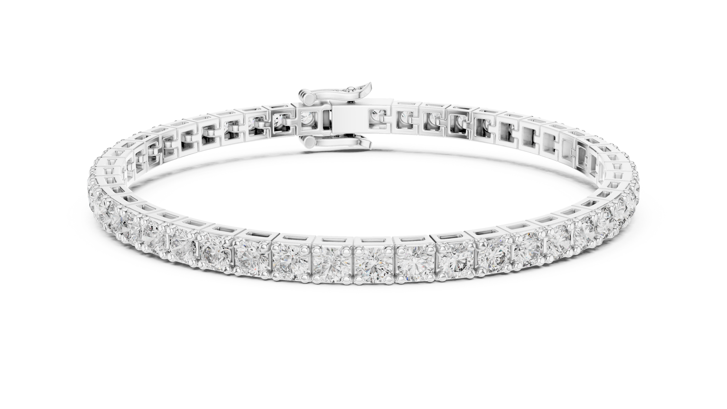 10 Pointer Round Lab-Grown Diamond Tennis Bracelet in 18K Gold (Square Setting) | 5 Carats