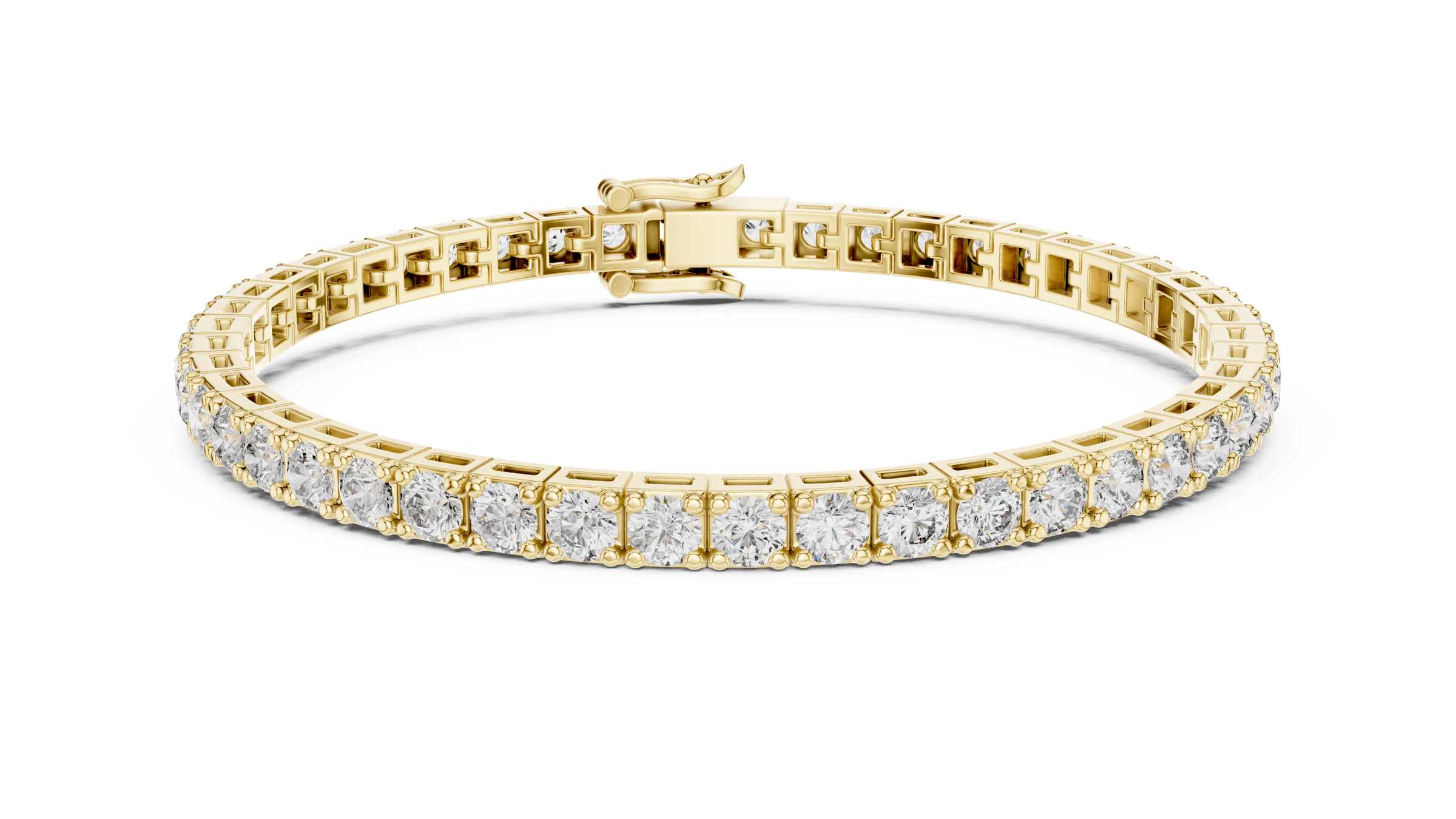10 Pointer Round Lab-Grown Diamond Tennis Bracelet in 18K Gold (Square Setting) | 5 Carats