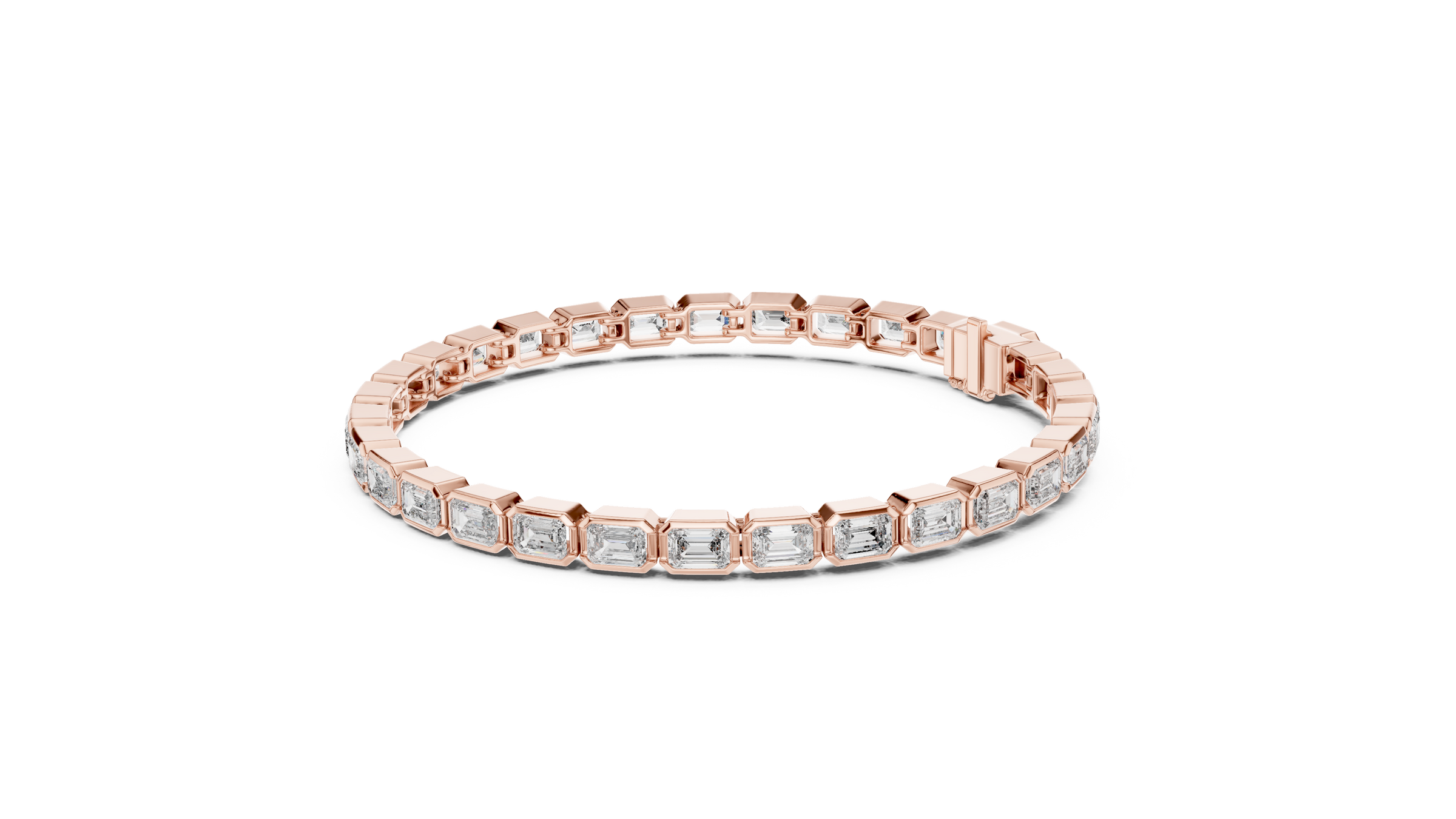 Lab-Grown Emerald Cut Diamond Bezel Tennis Bracelet 30 Pointer Each in 18K Gold | Modern Statement Bracelet