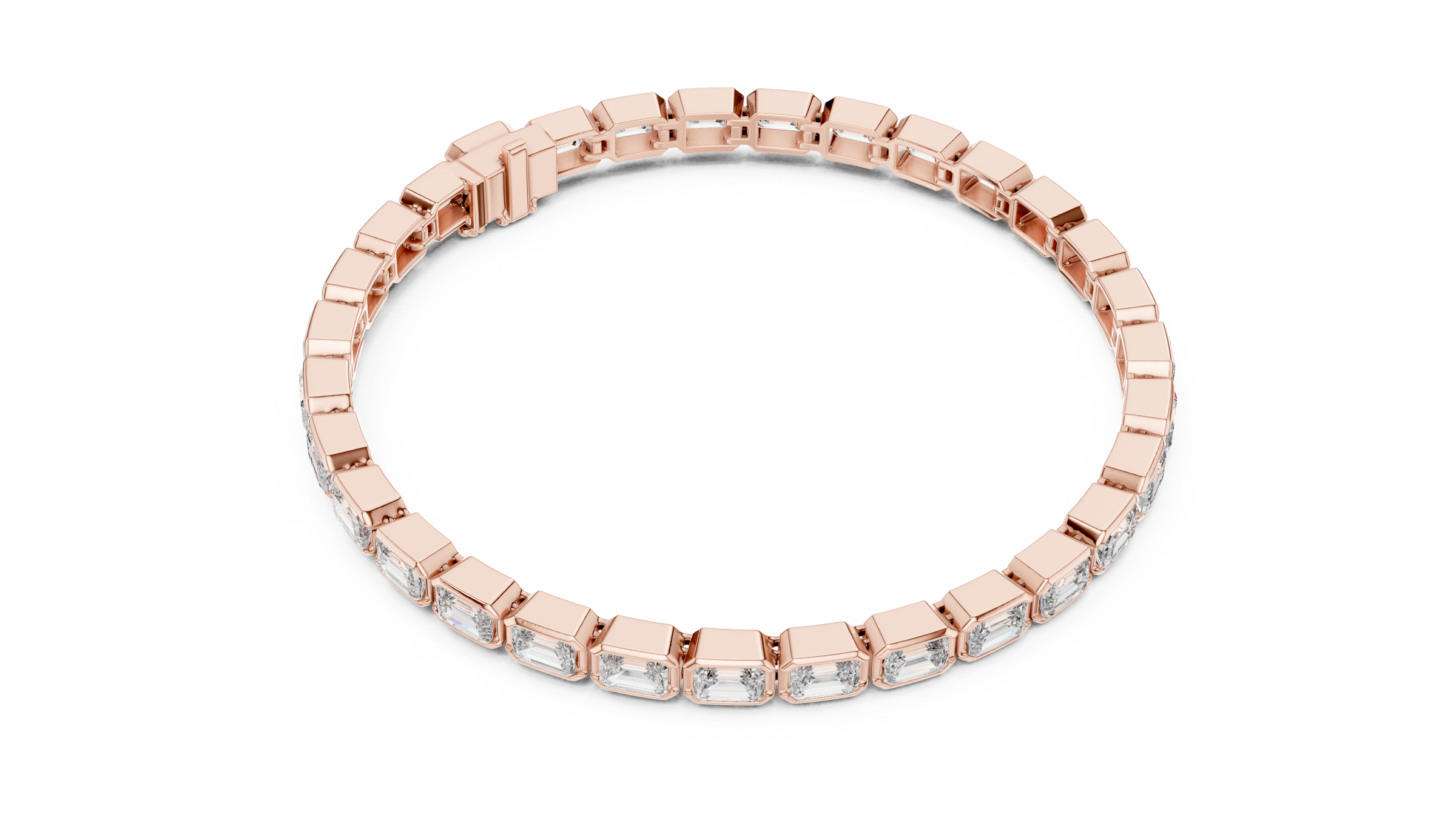 Lab-Grown Emerald Cut Diamond Bezel Tennis Bracelet 30 Pointer Each in 18K Gold | Modern Statement Bracelet