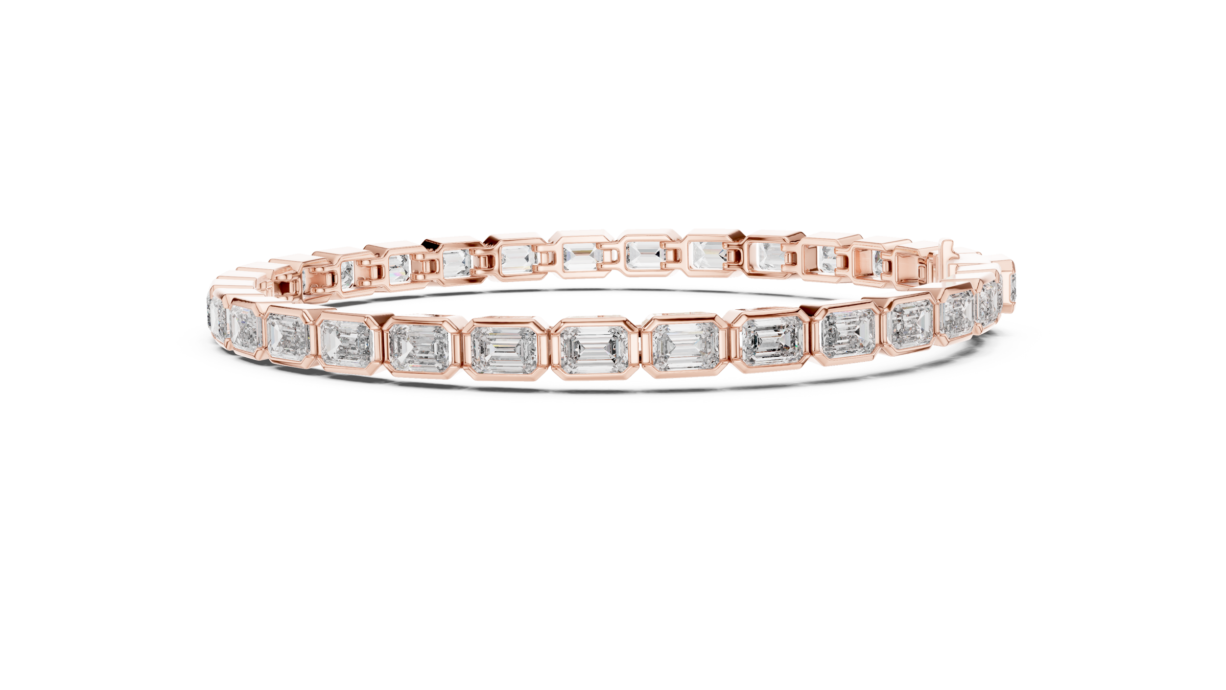 Lab-Grown Emerald Cut Diamond Bezel Tennis Bracelet 30 Pointer Each in 18K Gold | Modern Statement Bracelet
