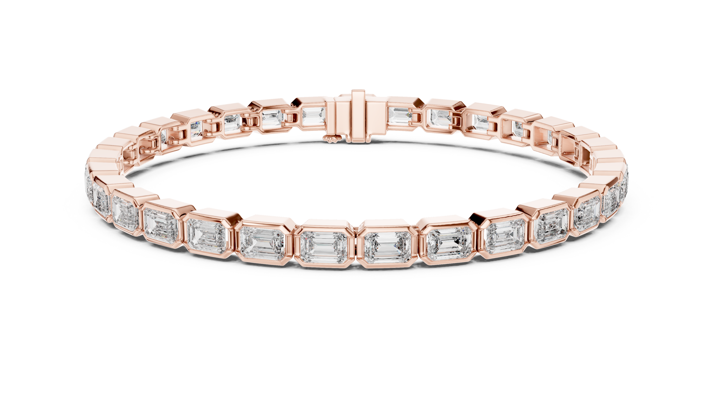 Lab-Grown Emerald Cut Diamond Bezel Tennis Bracelet 30 Pointer Each in 18K Gold | Modern Statement Bracelet