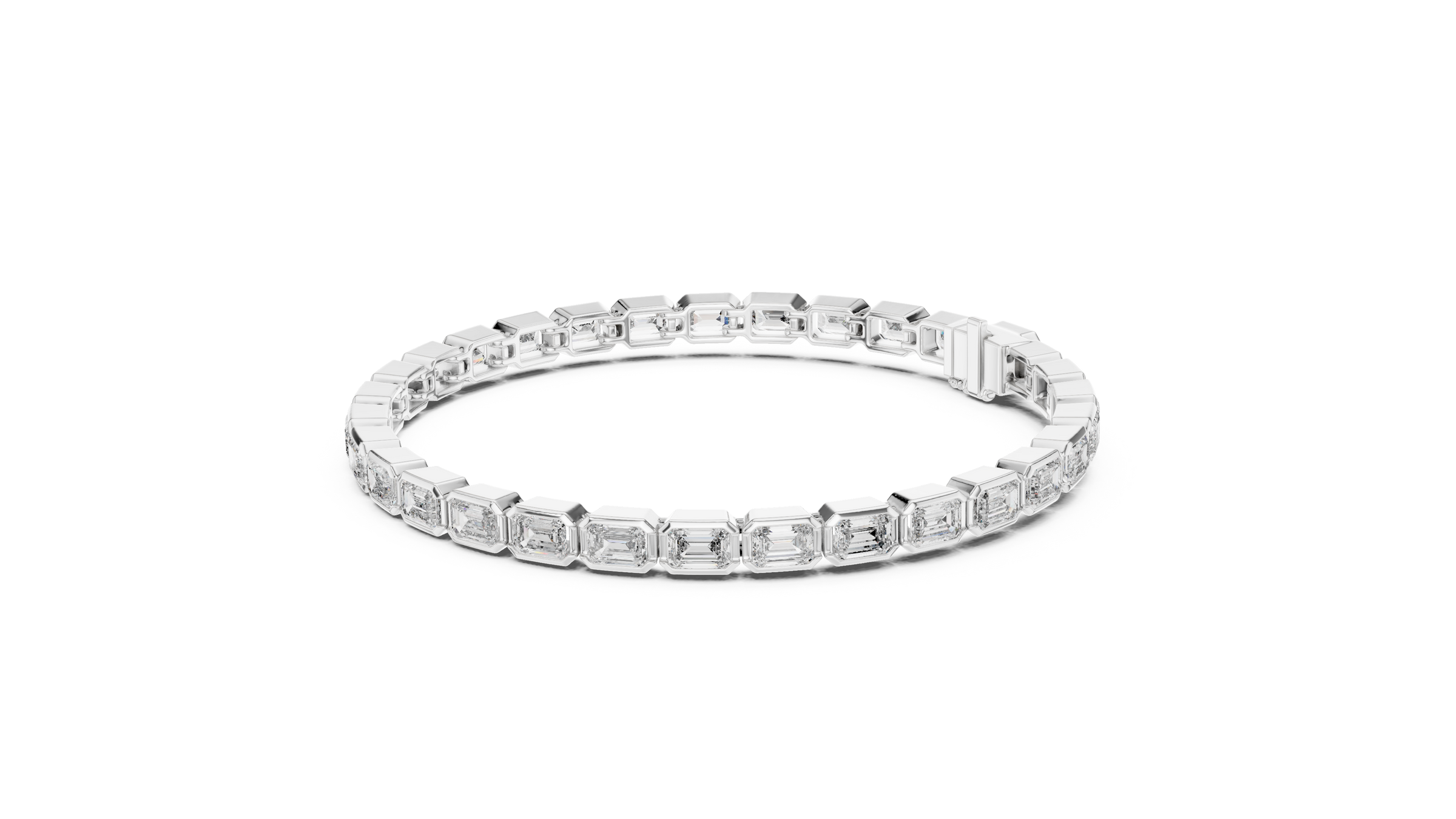 Lab-Grown Emerald Cut Diamond Bezel Tennis Bracelet 30 Pointer Each in 18K Gold | Modern Statement Bracelet
