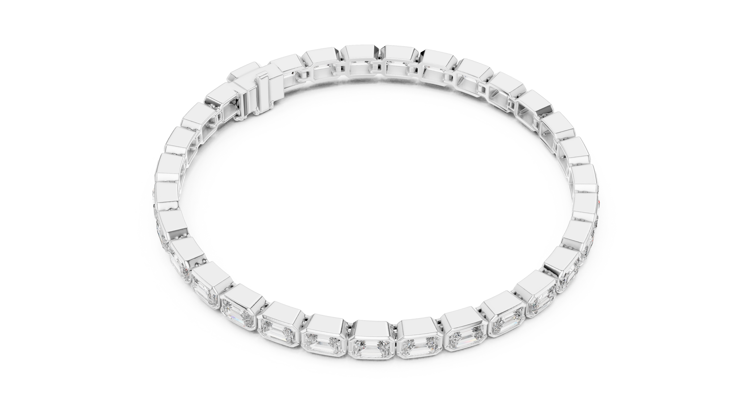 Lab-Grown Emerald Cut Diamond Bezel Tennis Bracelet 30 Pointer Each in 18K Gold | Modern Statement Bracelet