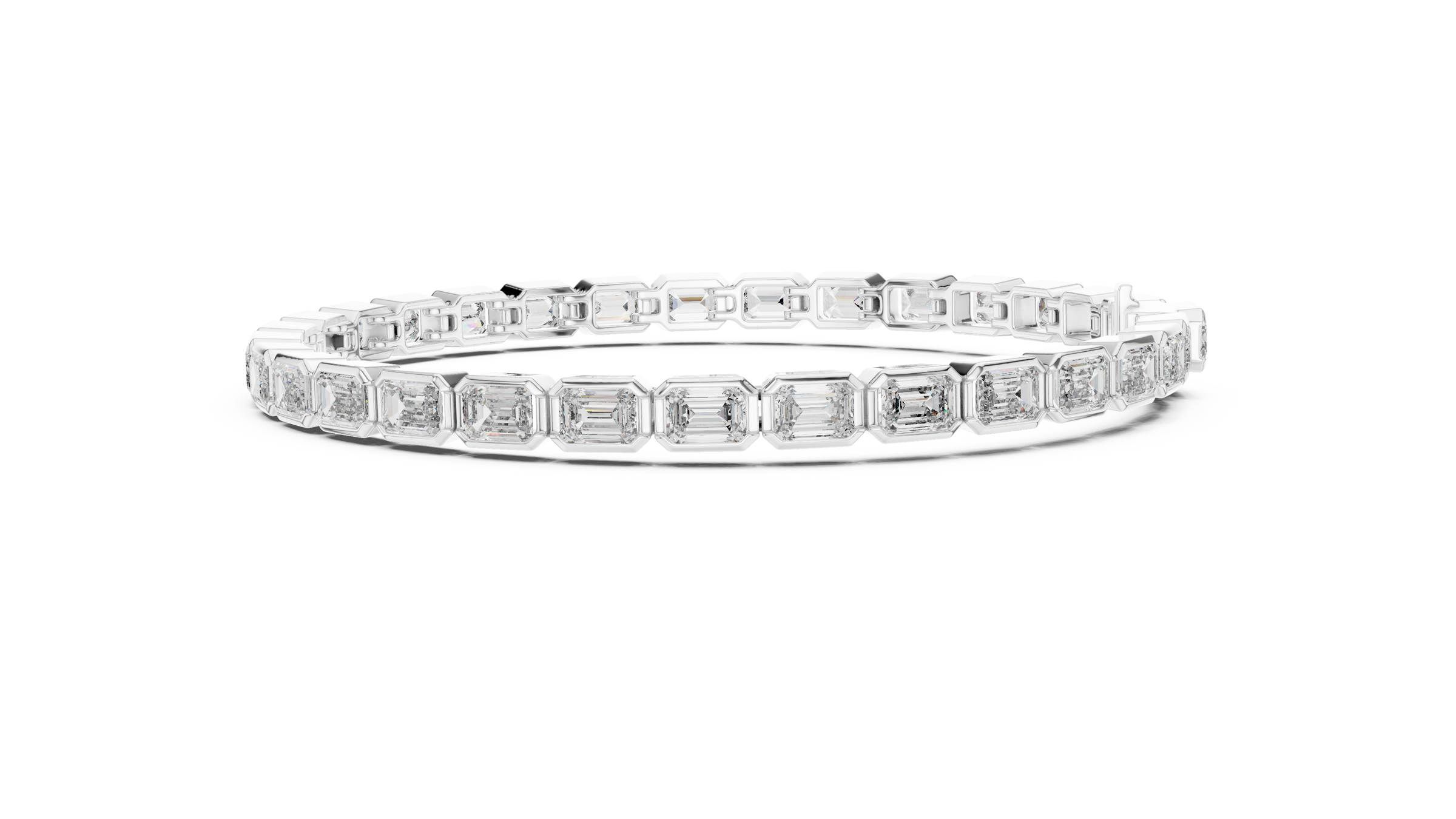 Lab-Grown Emerald Cut Diamond Bezel Tennis Bracelet 30 Pointer Each in 18K Gold | Modern Statement Bracelet