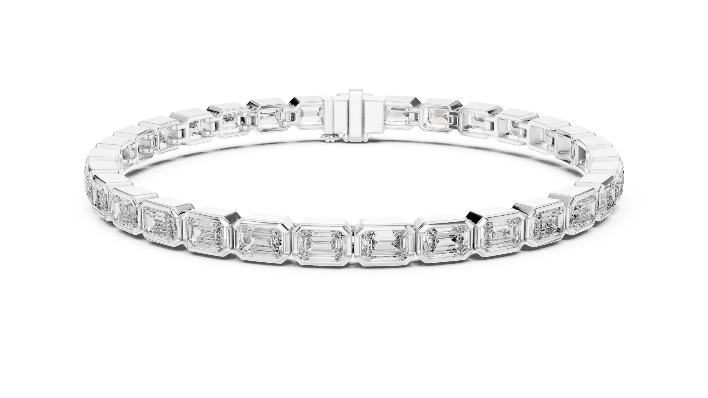 Lab-Grown Emerald Cut Diamond Bezel Tennis Bracelet 30 Pointer Each in 18K Gold | Modern Statement Bracelet