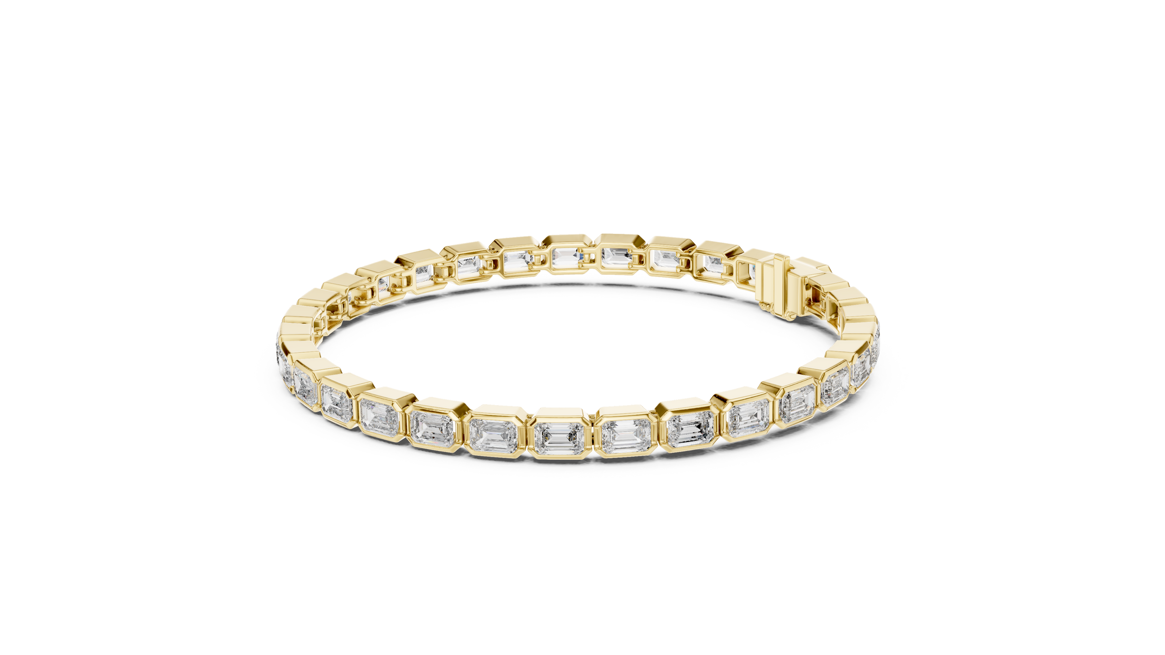 Lab-Grown Emerald Cut Diamond Bezel Tennis Bracelet 30 Pointer Each in 18K Gold | Modern Statement Bracelet