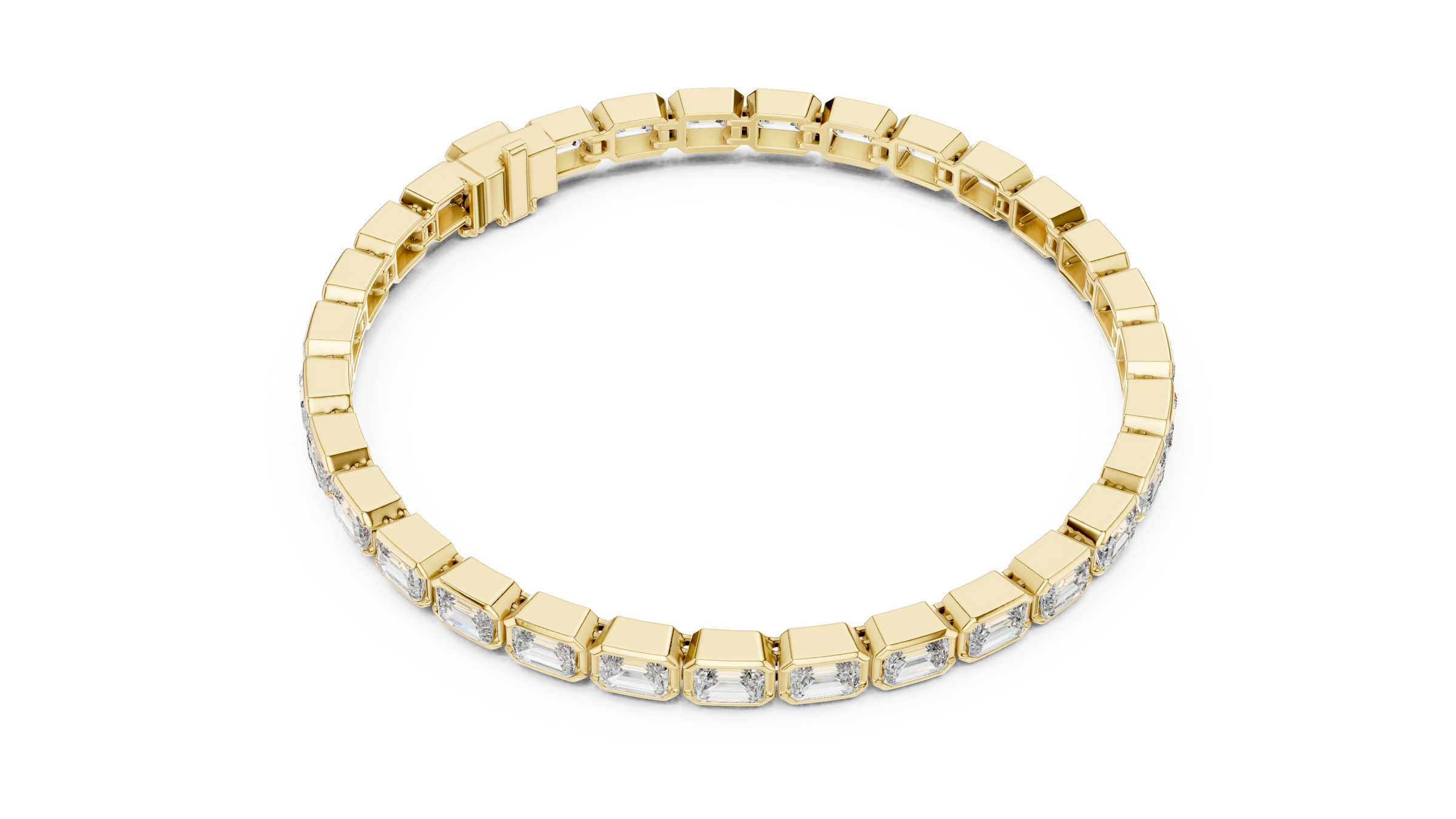 Lab-Grown Emerald Cut Diamond Bezel Tennis Bracelet 30 Pointer Each in 18K Gold | Modern Statement Bracelet