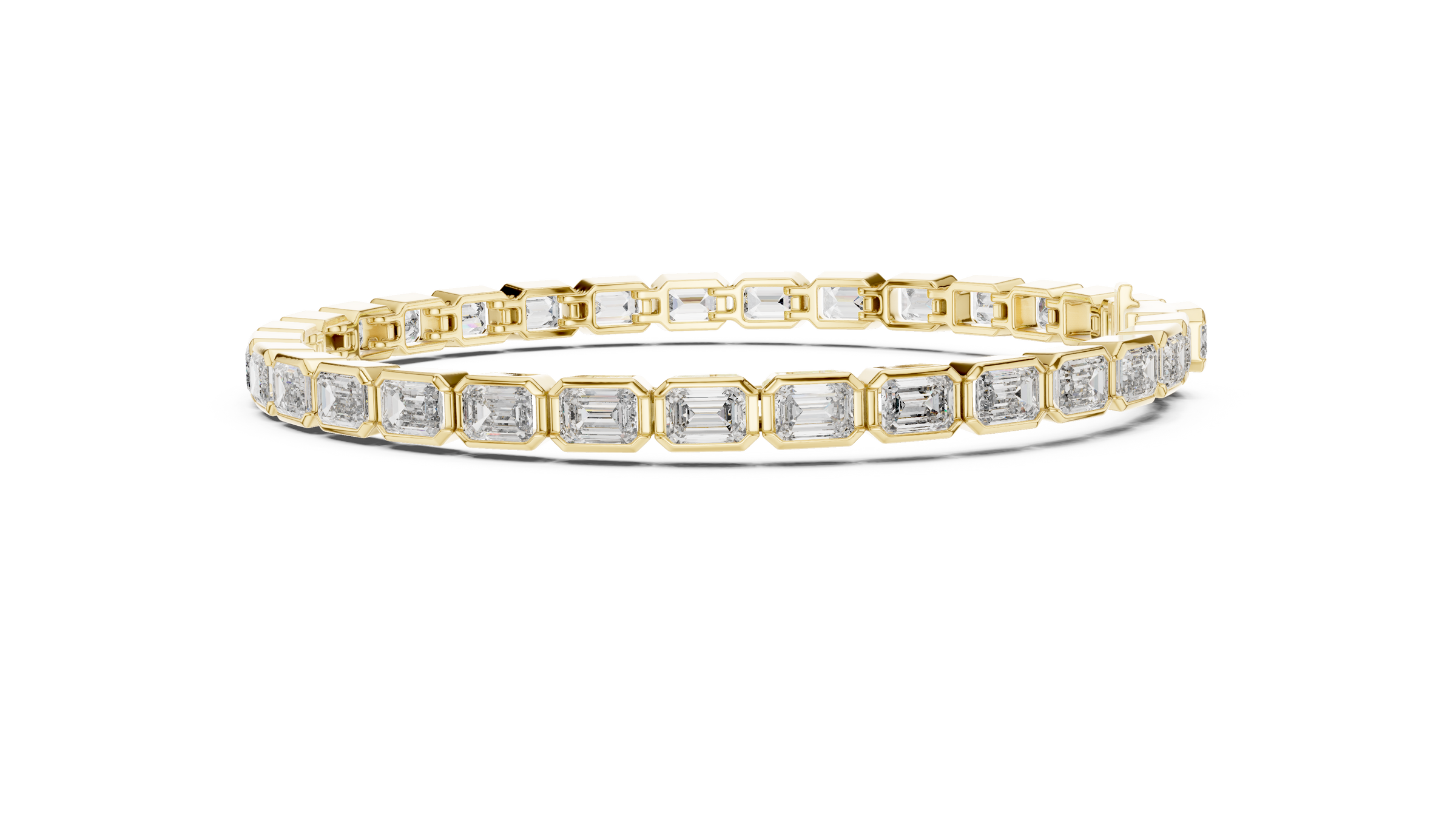 Lab-Grown Emerald Cut Diamond Bezel Tennis Bracelet 30 Pointer Each in 18K Gold | Modern Statement Bracelet
