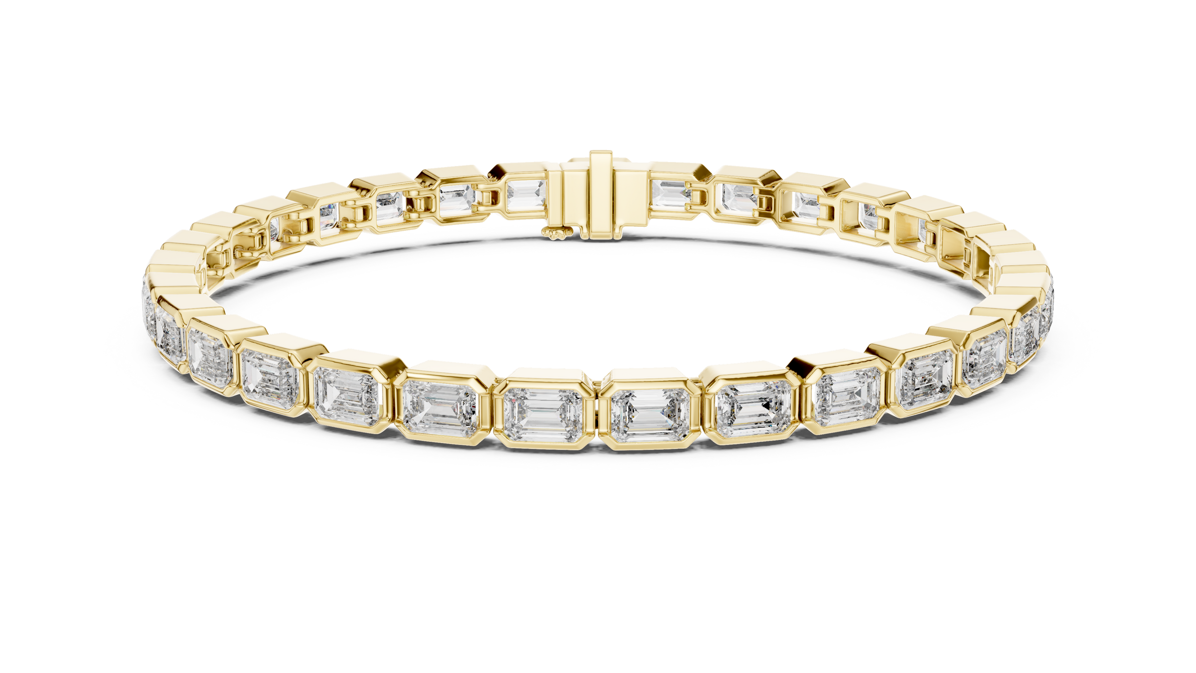 Lab-Grown Emerald Cut Diamond Bezel Tennis Bracelet 30 Pointer Each in 18K Gold | Modern Statement Bracelet