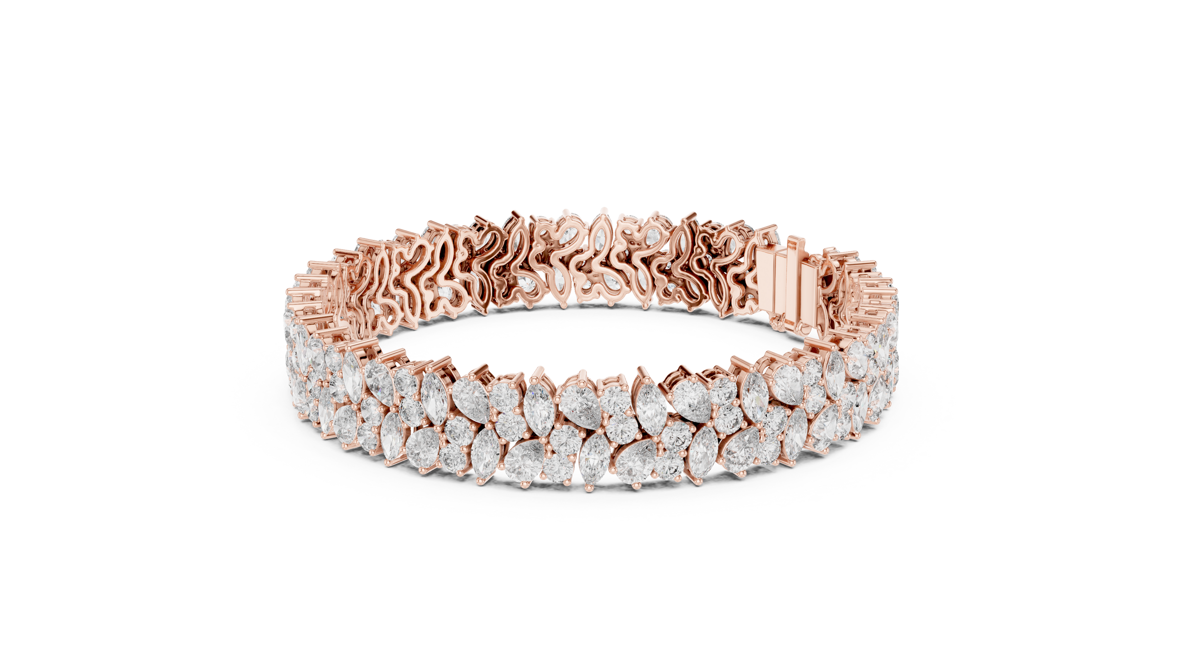 Multi-Shape Lab-Grown Diamond Bracelet in 18K Gold | Round, Pear & Marquise Statement Bracelet | 12.5 Carats