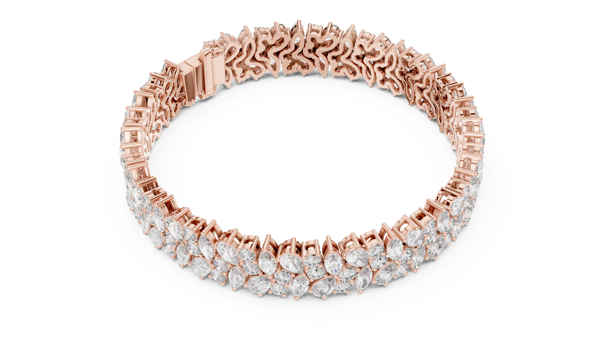 Multi-Shape Lab-Grown Diamond Bracelet in 18K Gold | Round, Pear & Marquise Statement Bracelet | 12.5 Carats