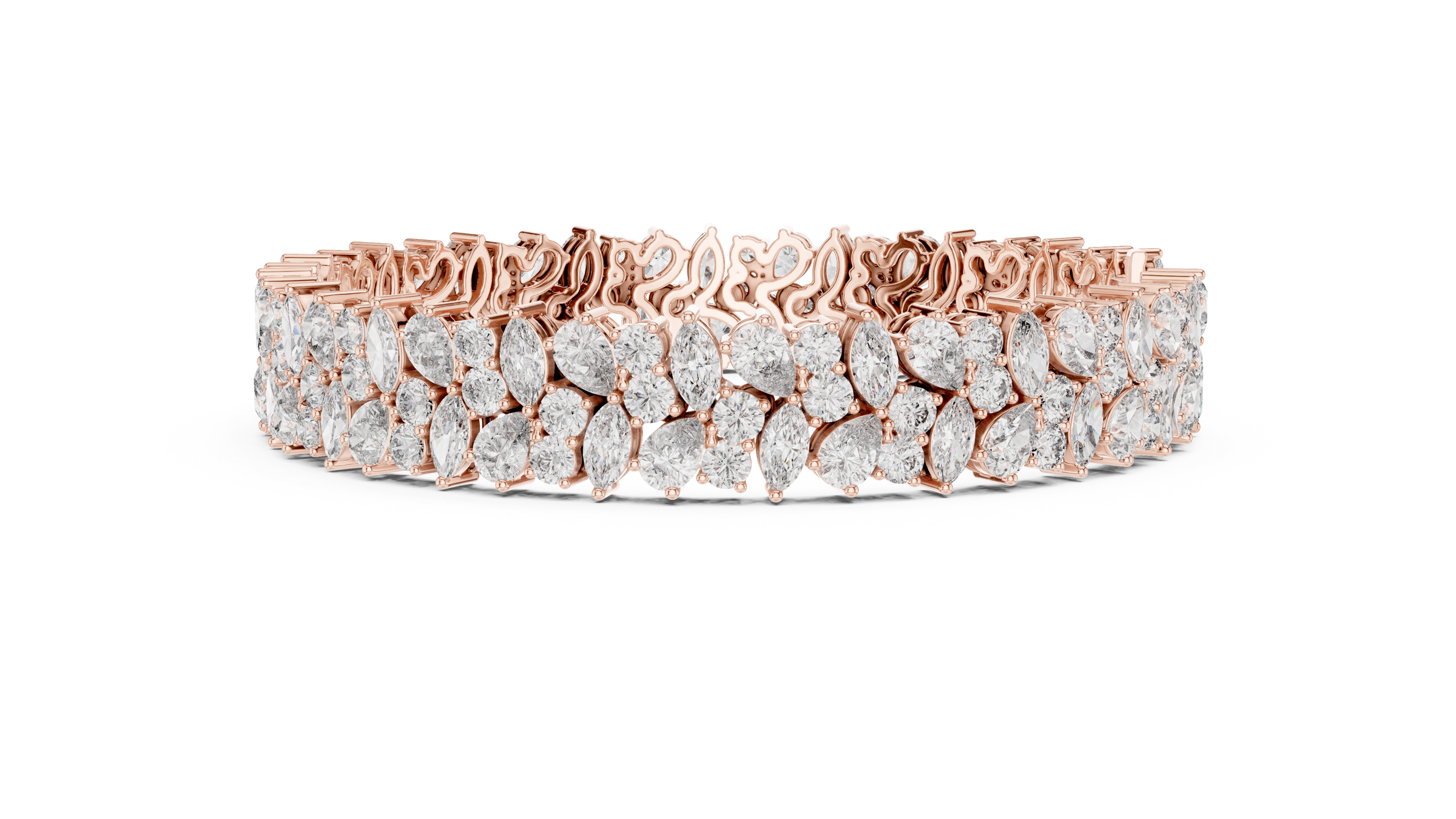 Multi-Shape Lab-Grown Diamond Bracelet in 18K Gold | Round, Pear & Marquise Statement Bracelet | 12.5 Carats