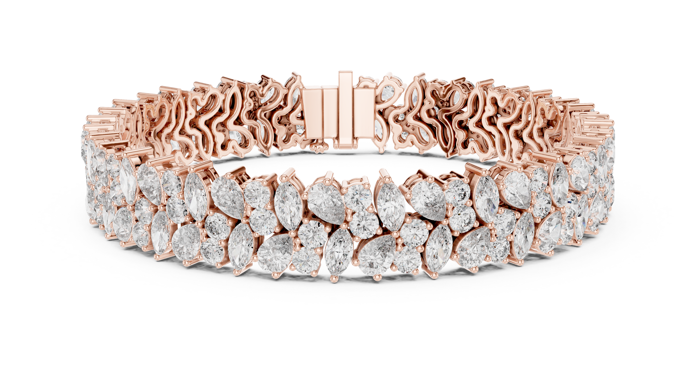 Multi-Shape Lab-Grown Diamond Bracelet in 18K Gold | Round, Pear & Marquise Statement Bracelet | 12.5 Carats