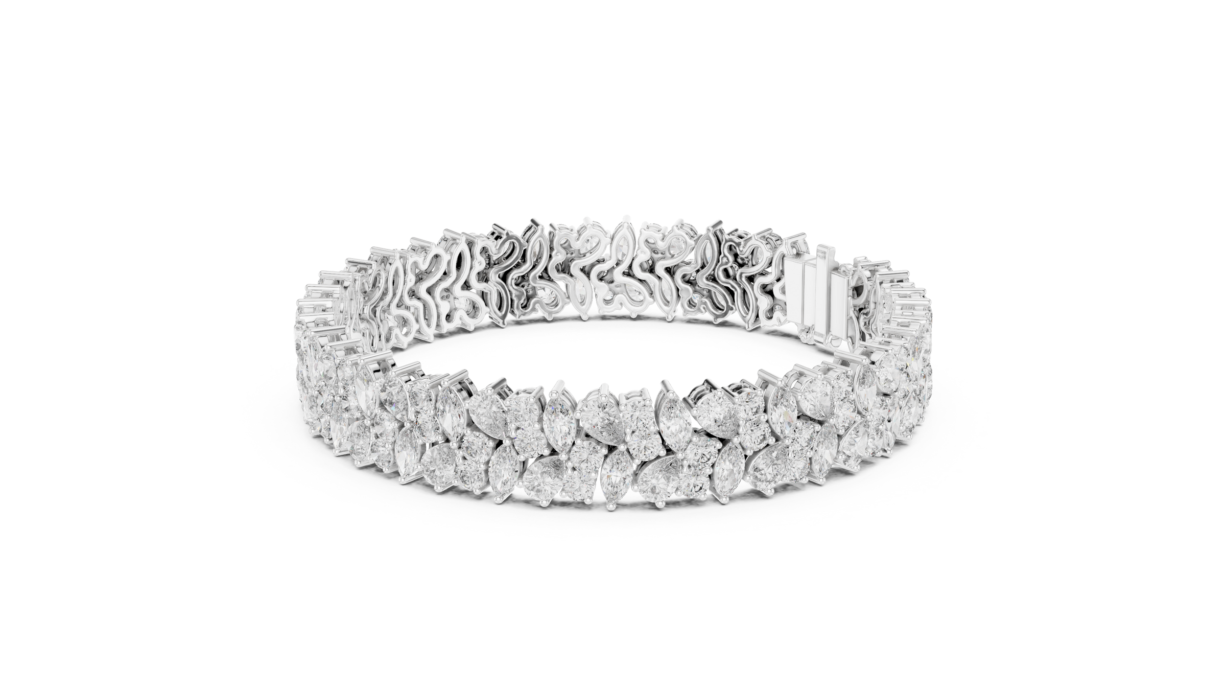 Multi-Shape Lab-Grown Diamond Bracelet in 18K Gold | Round, Pear & Marquise Statement Bracelet | 12.5 Carats