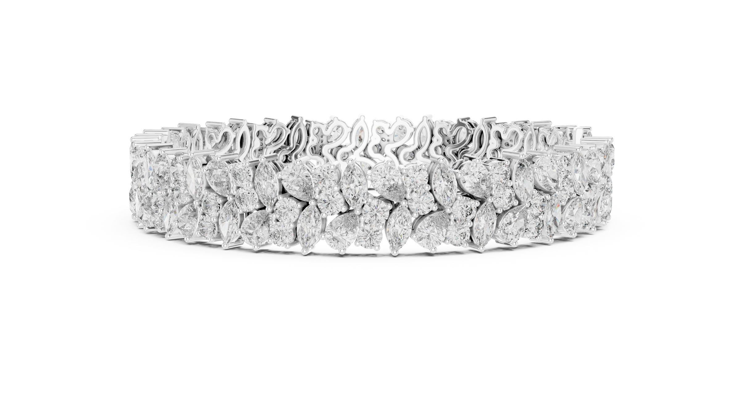 Multi-Shape Lab-Grown Diamond Bracelet in 18K Gold | Round, Pear & Marquise Statement Bracelet | 12.5 Carats