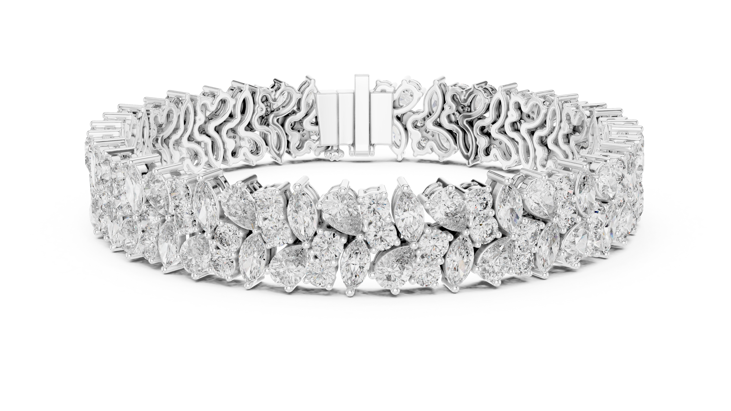 Multi-Shape Lab-Grown Diamond Bracelet in 18K Gold | Round, Pear & Marquise Statement Bracelet | 12.5 Carats