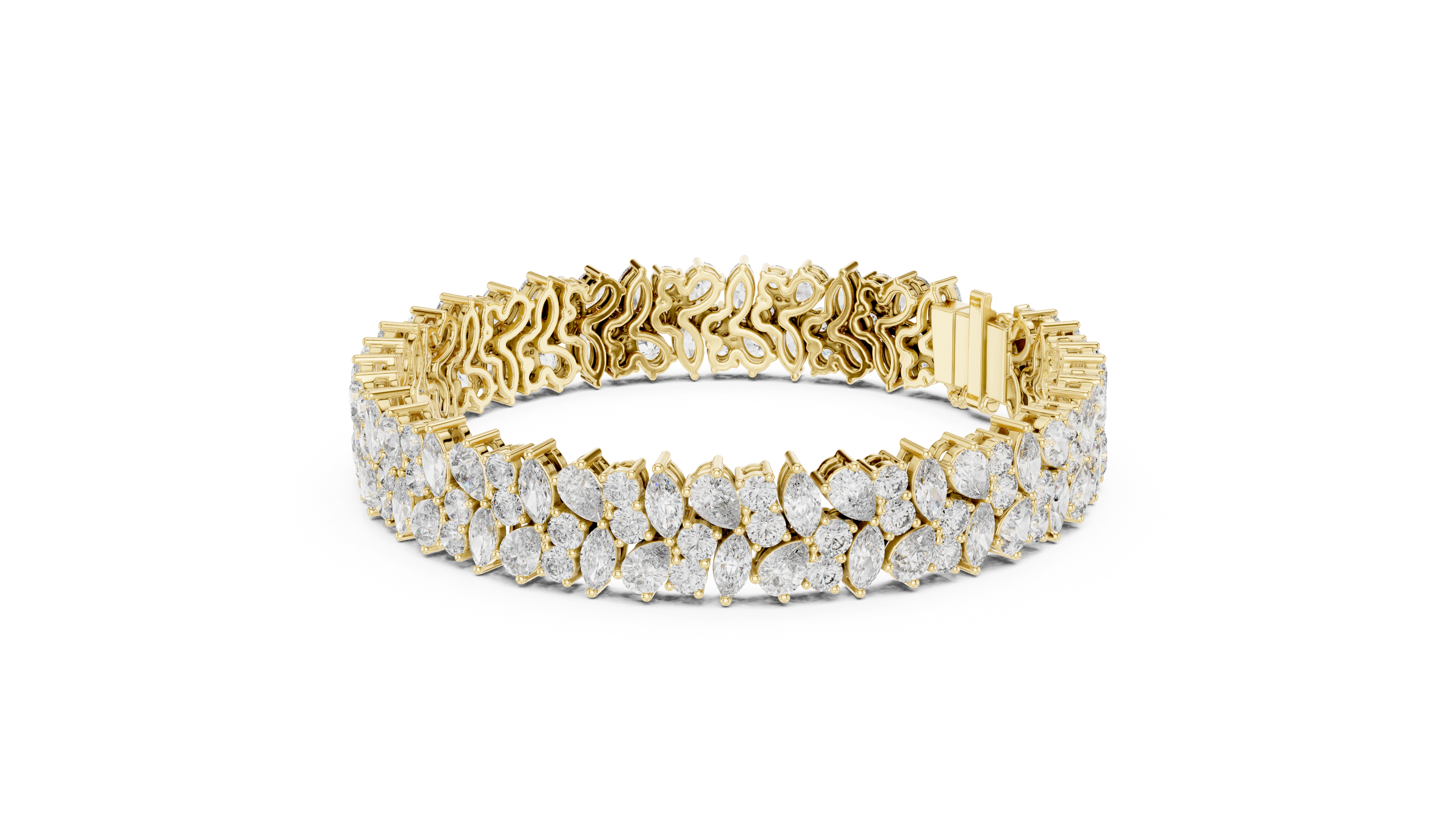Multi-Shape Lab-Grown Diamond Bracelet in 18K Gold | Round, Pear & Marquise Statement Bracelet | 12.5 Carats