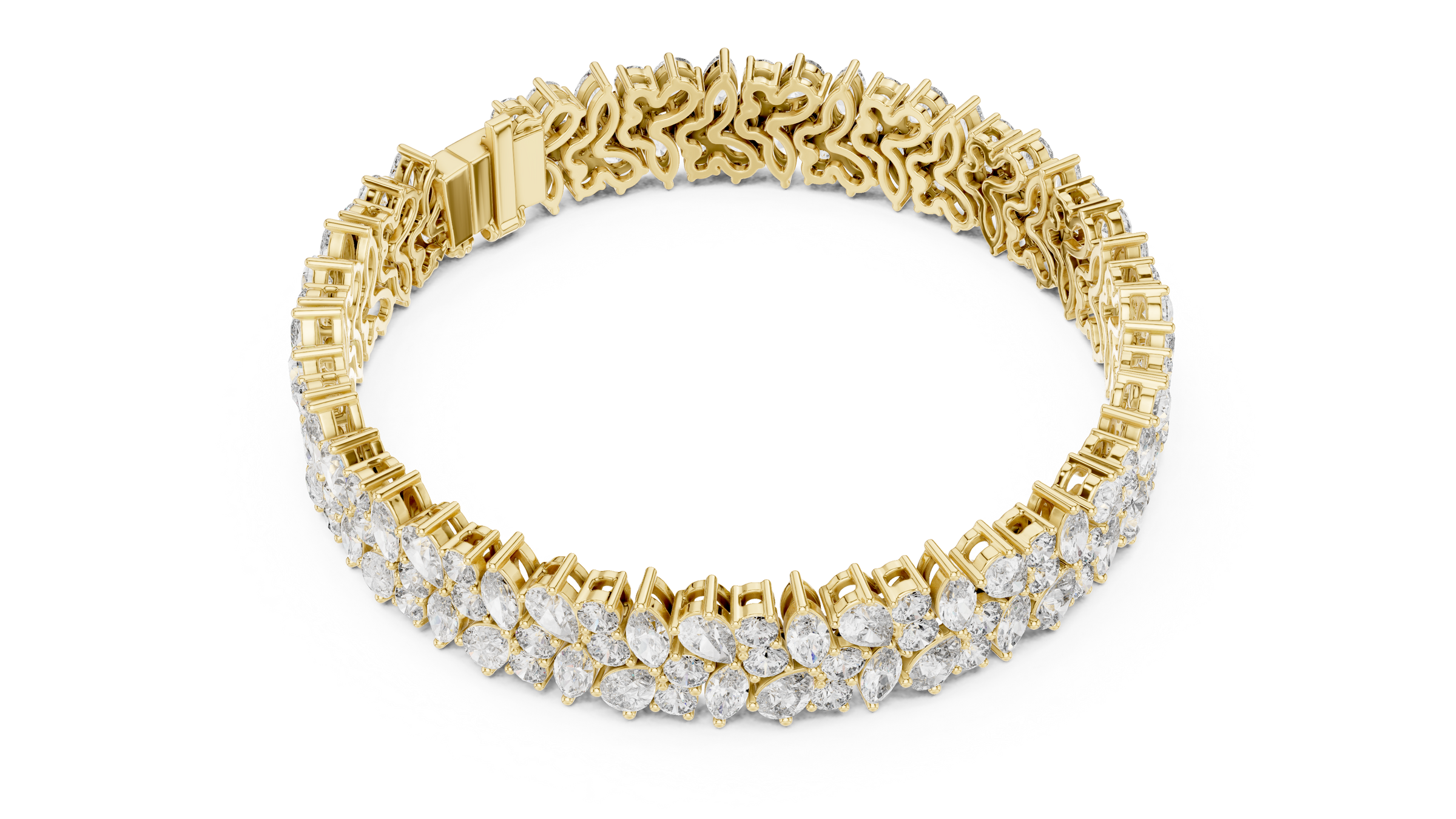 Multi-Shape Lab-Grown Diamond Bracelet in 18K Gold | Round, Pear & Marquise Statement Bracelet | 12.5 Carats