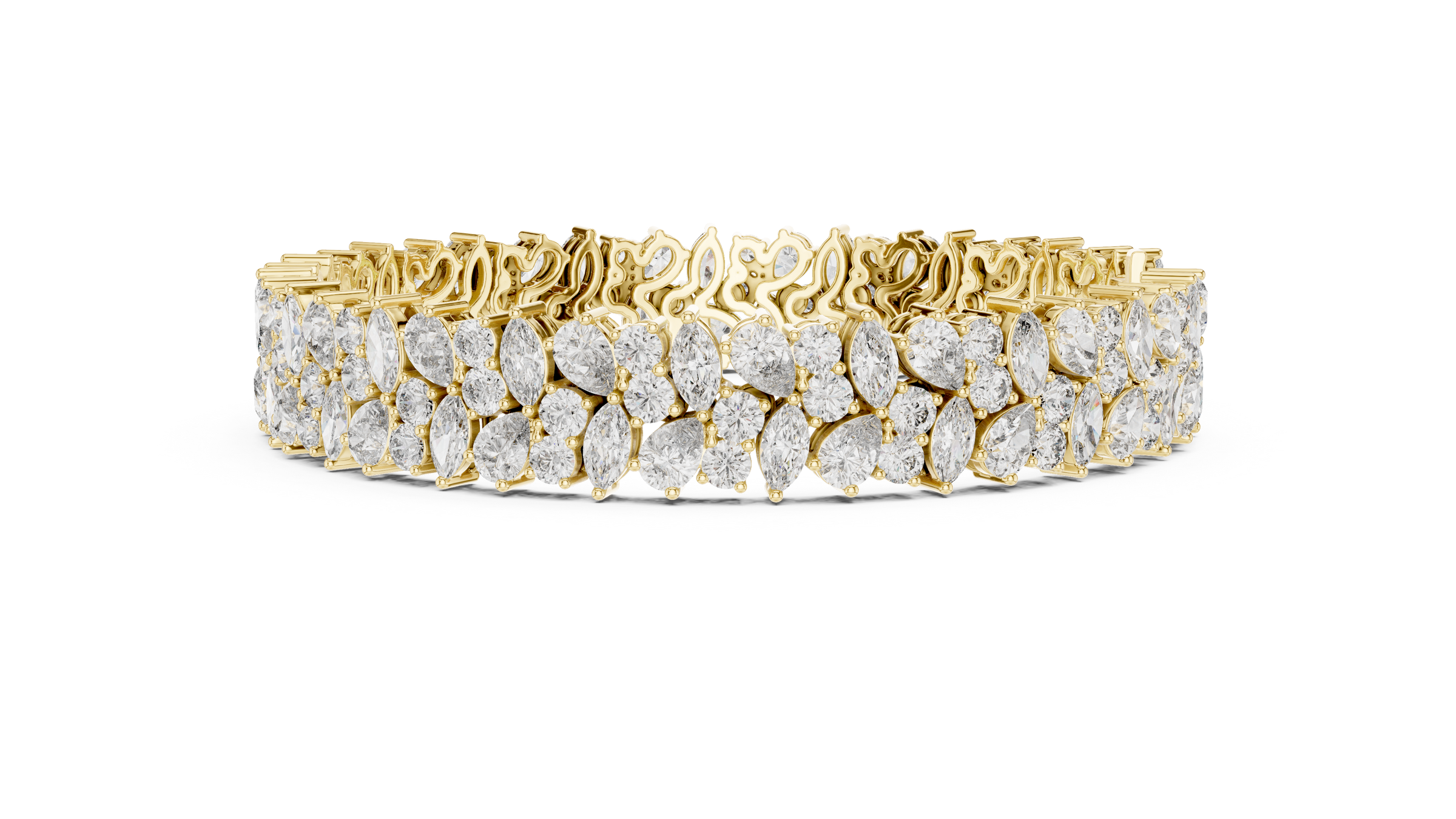 Multi-Shape Lab-Grown Diamond Bracelet in 18K Gold | Round, Pear & Marquise Statement Bracelet | 12.5 Carats